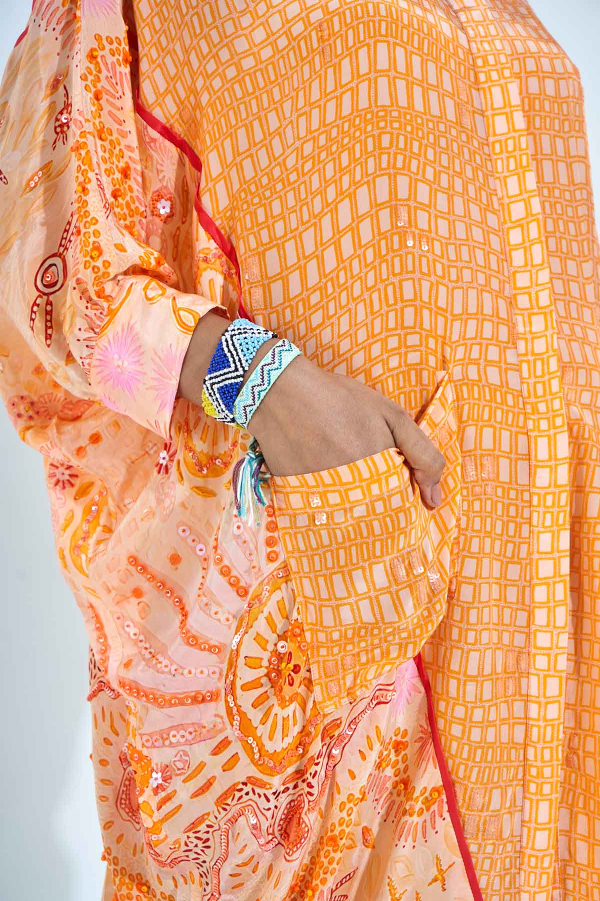 Orange Embellished Kaftan Dress