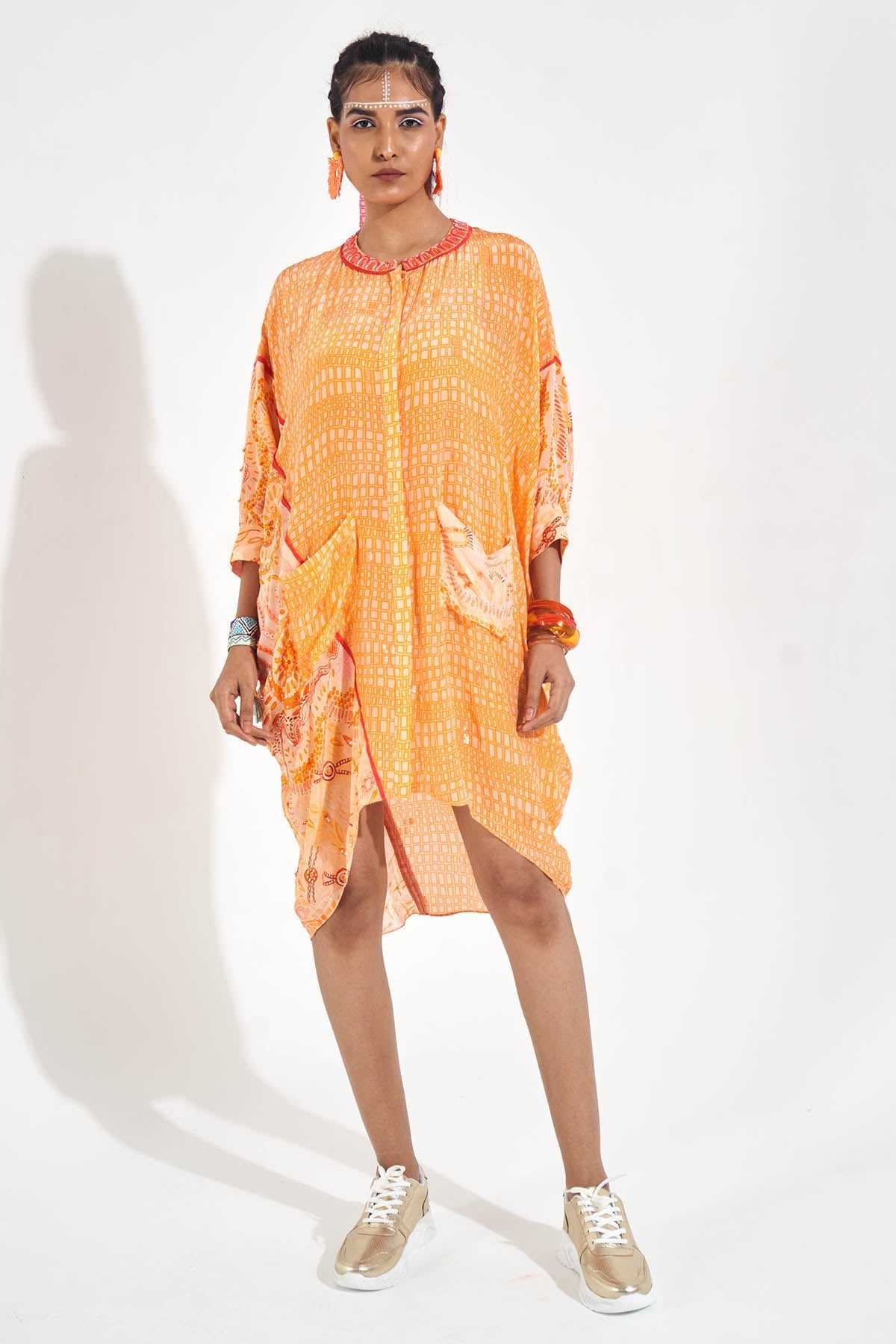 Buy Orange Embellished Kaftan Dress Online