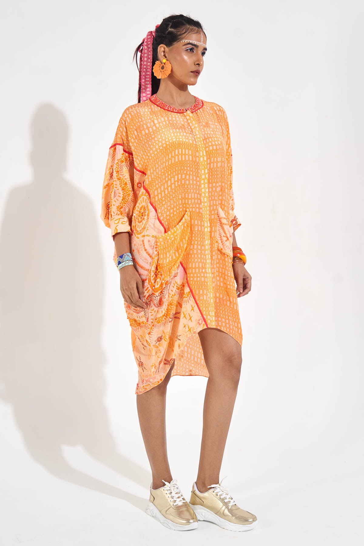 Orange Embellished Kaftan Dress