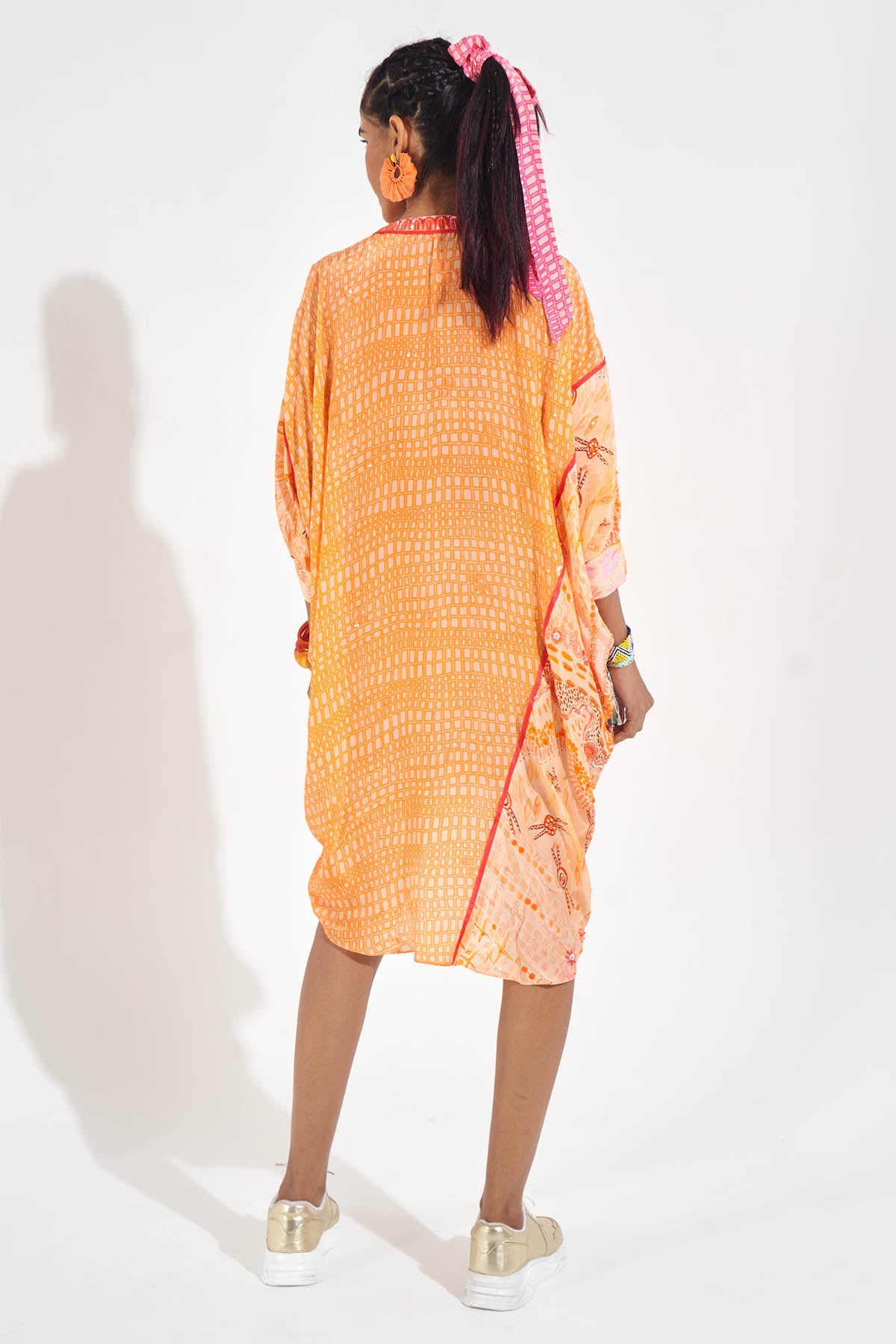 Orange Embellished Kaftan Dress