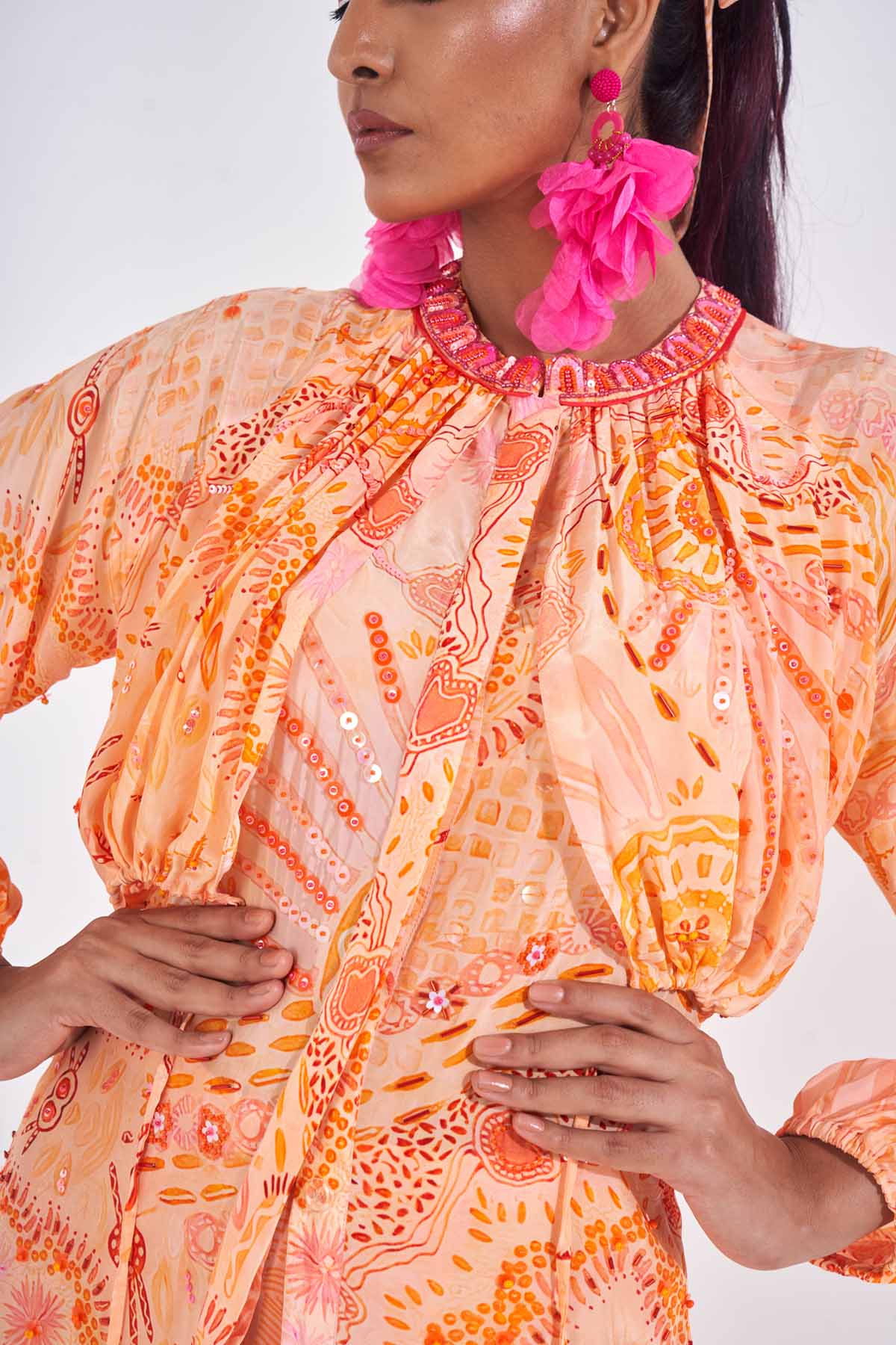 Orange Embellished Kurta & Pants