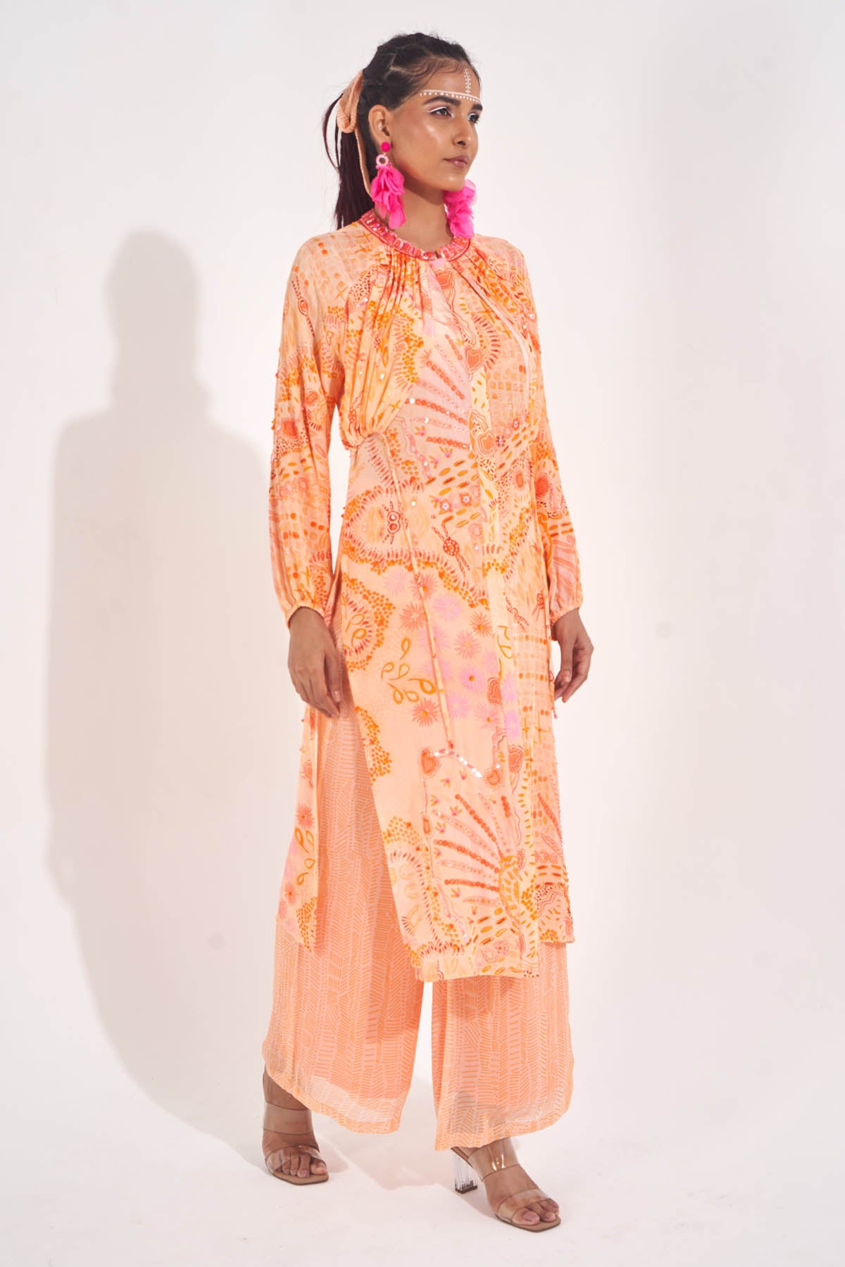 Orange Embellished Kurta & Pants