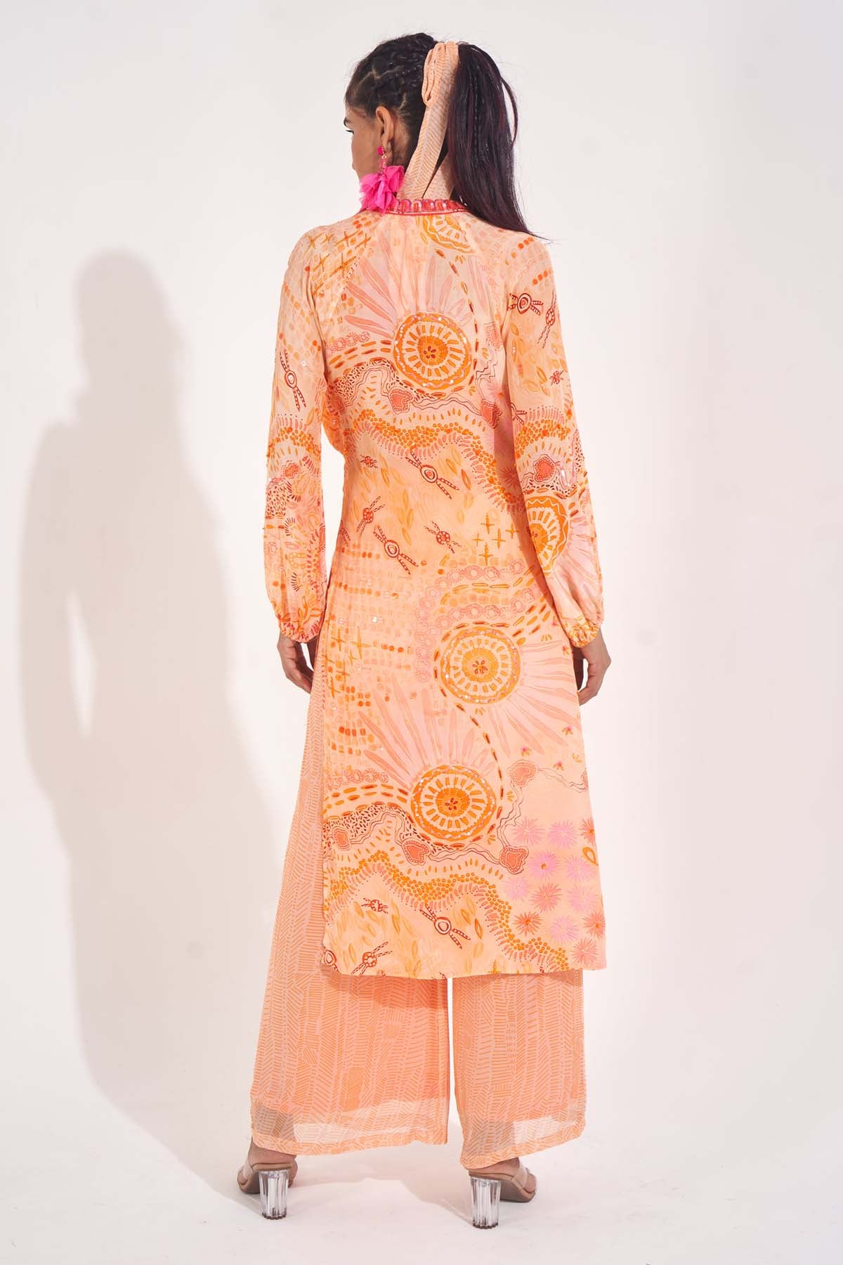 Orange Embellished Kurta & Pants