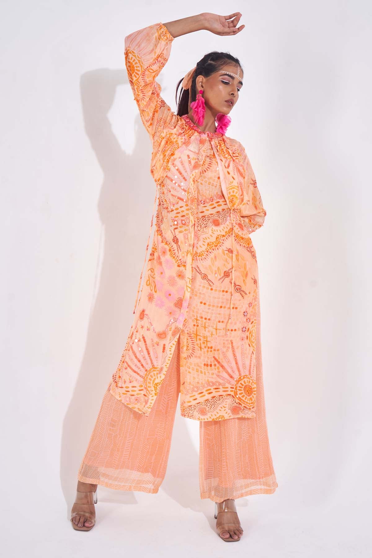 Orange Embellished Kurta & Pants