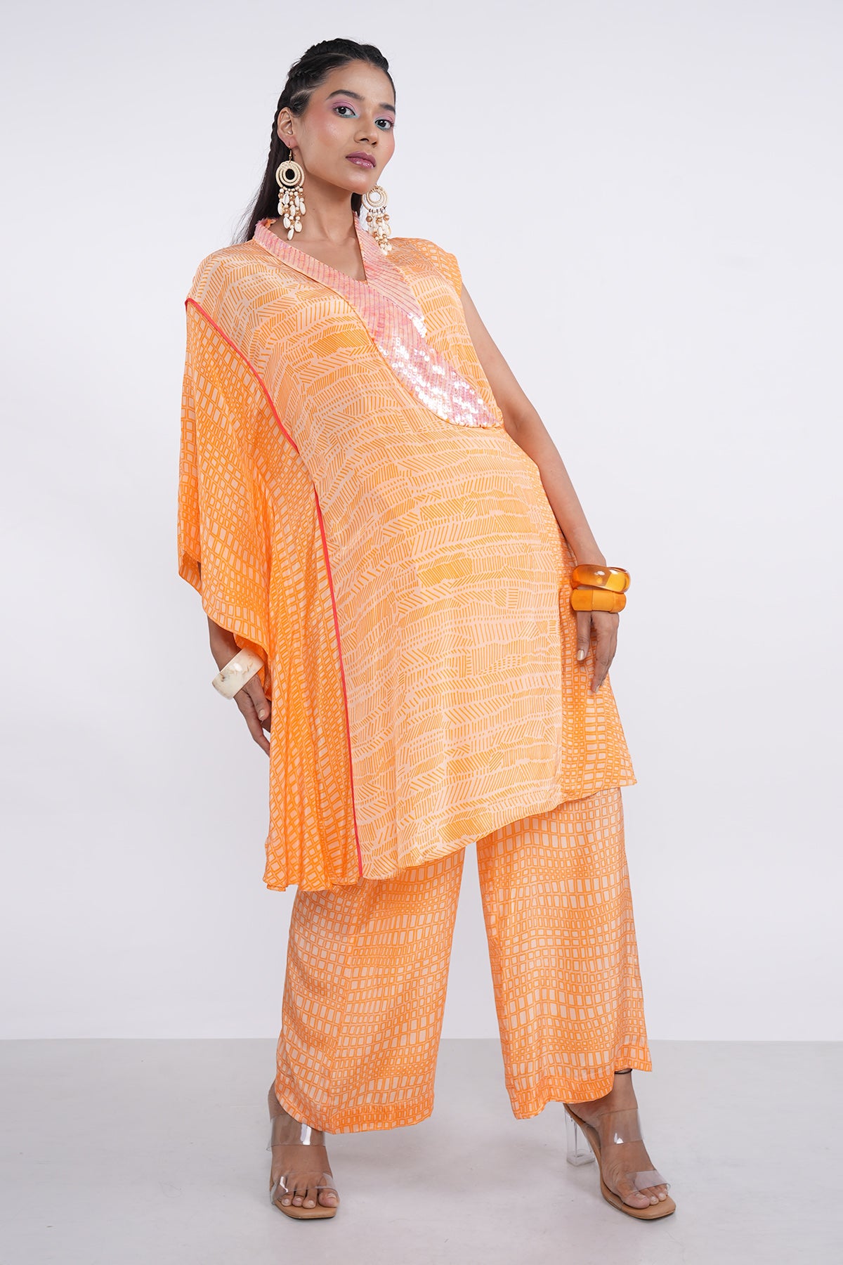 Orange Embellished Kurta Set