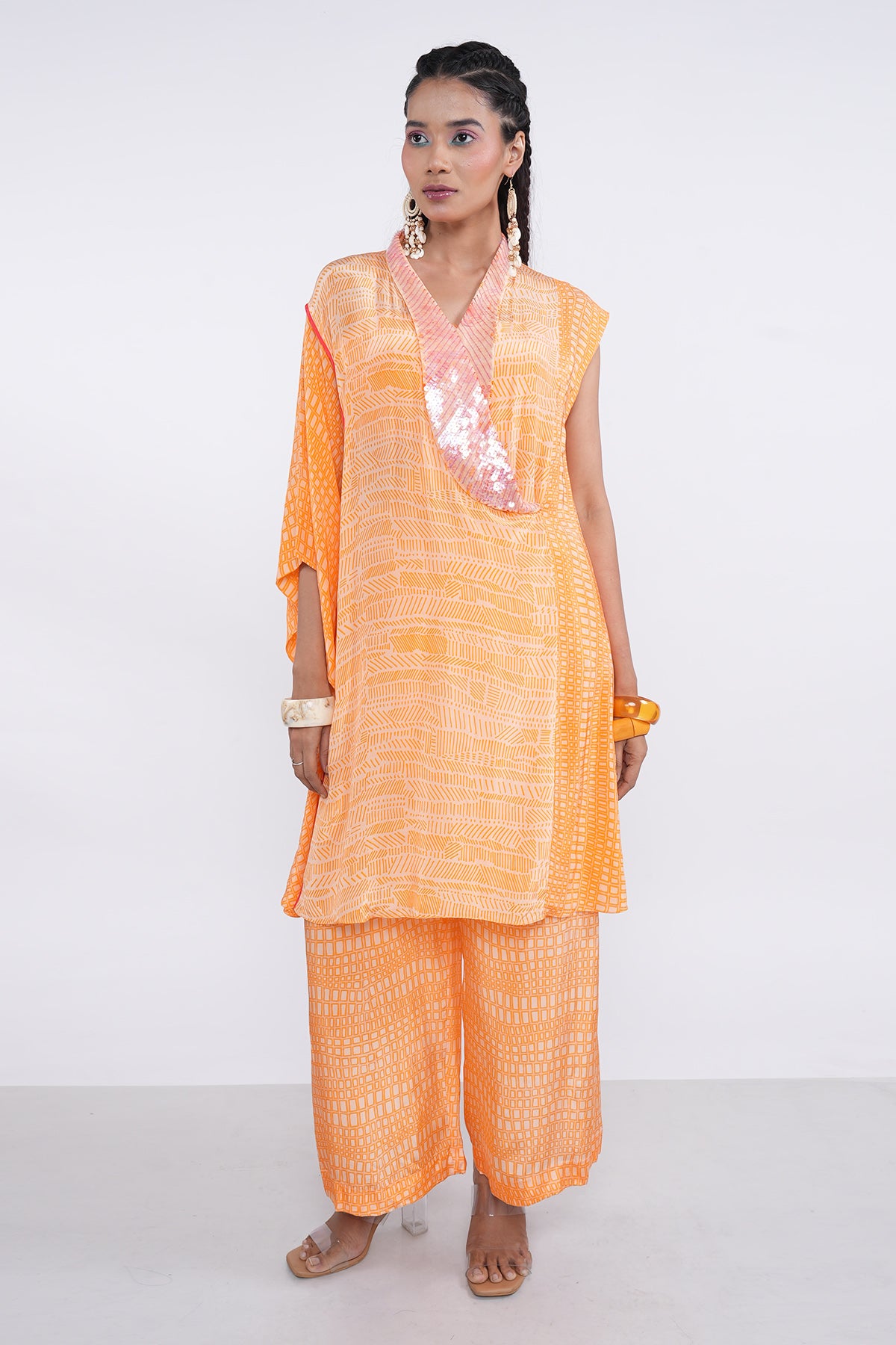 Orange Embellished Kurta Set
