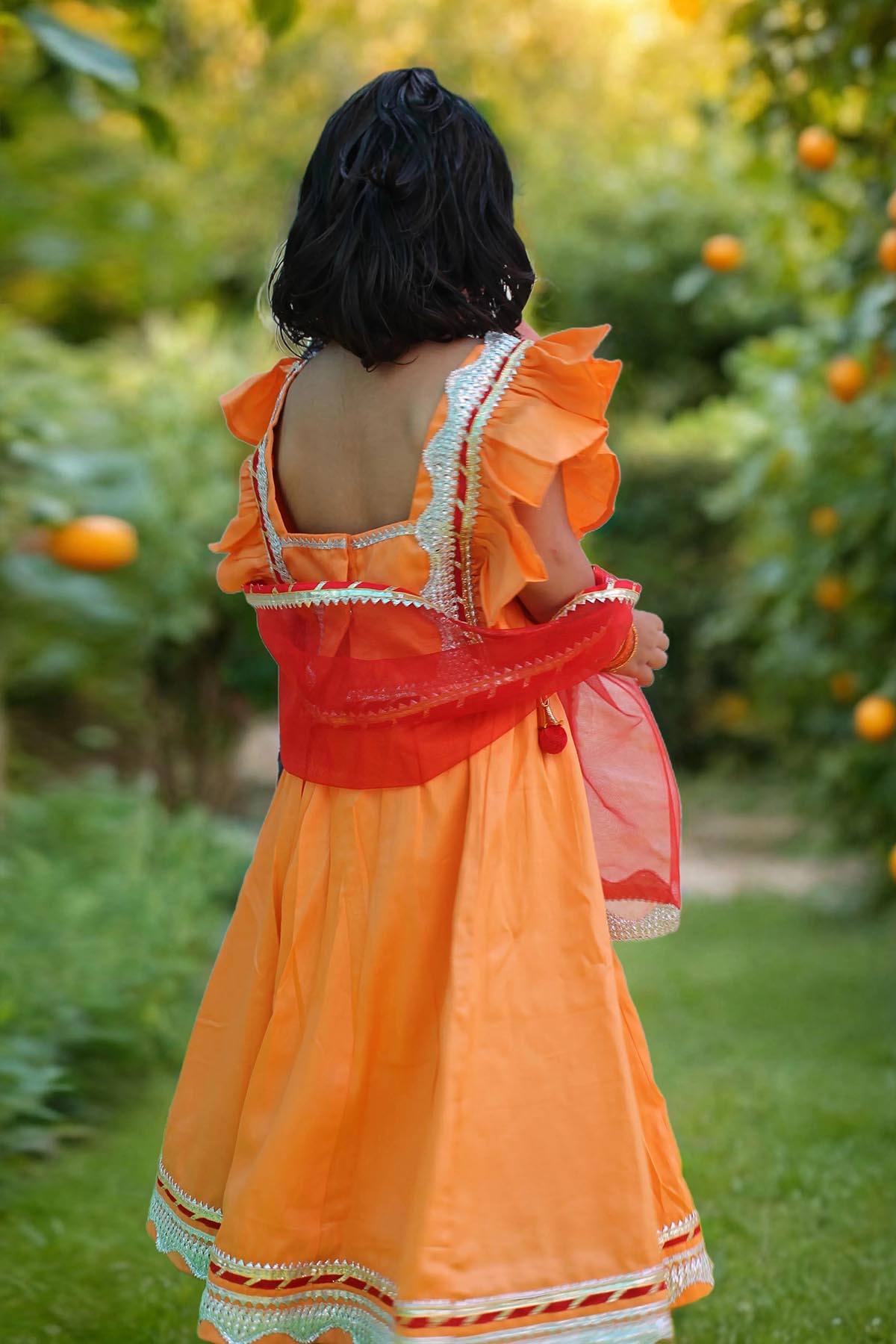 Orange Embellished Lehenga Set