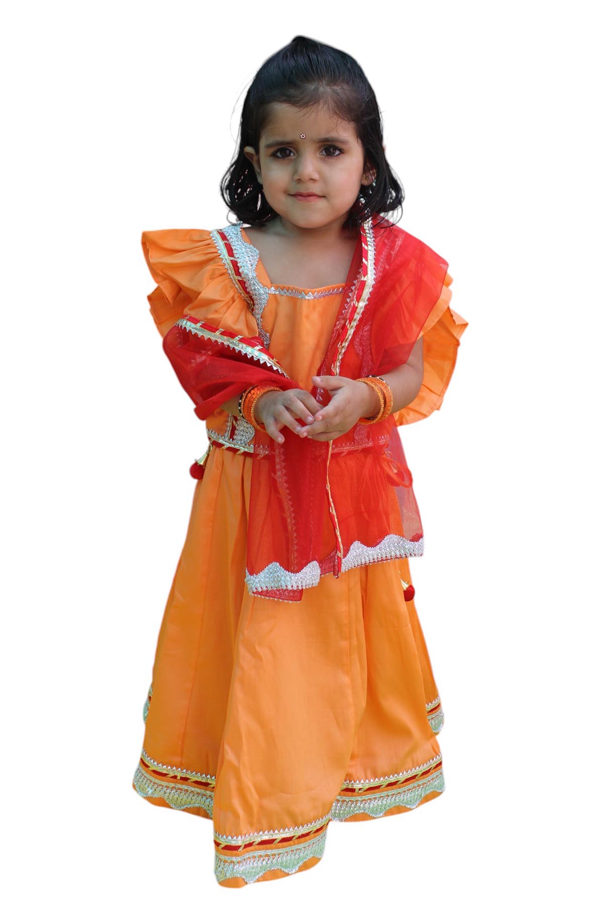 Buy Orange Embellished Lehenga Set by ViYa for Girls online at ScrollnShops