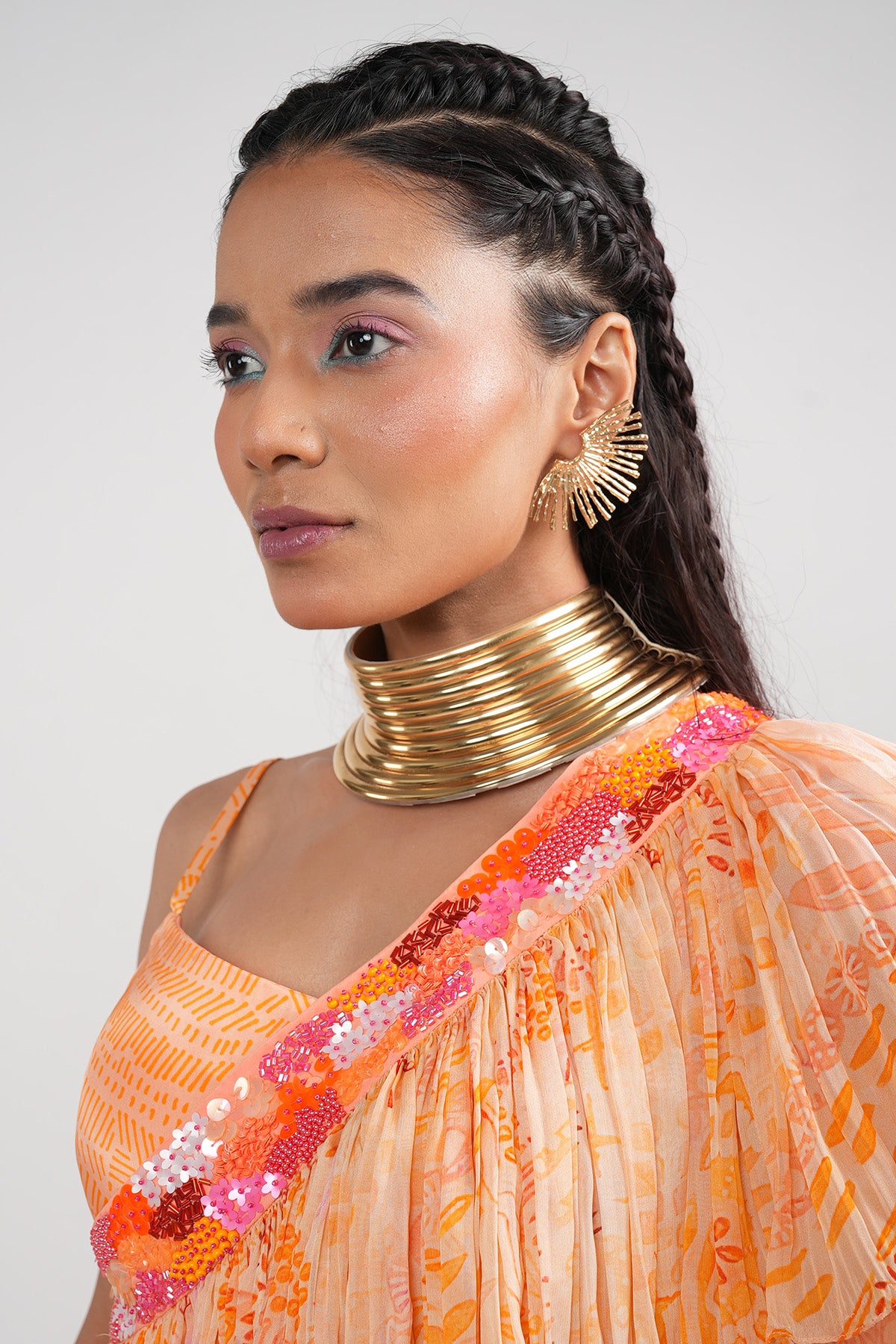 Orange Embellished Sharara Set