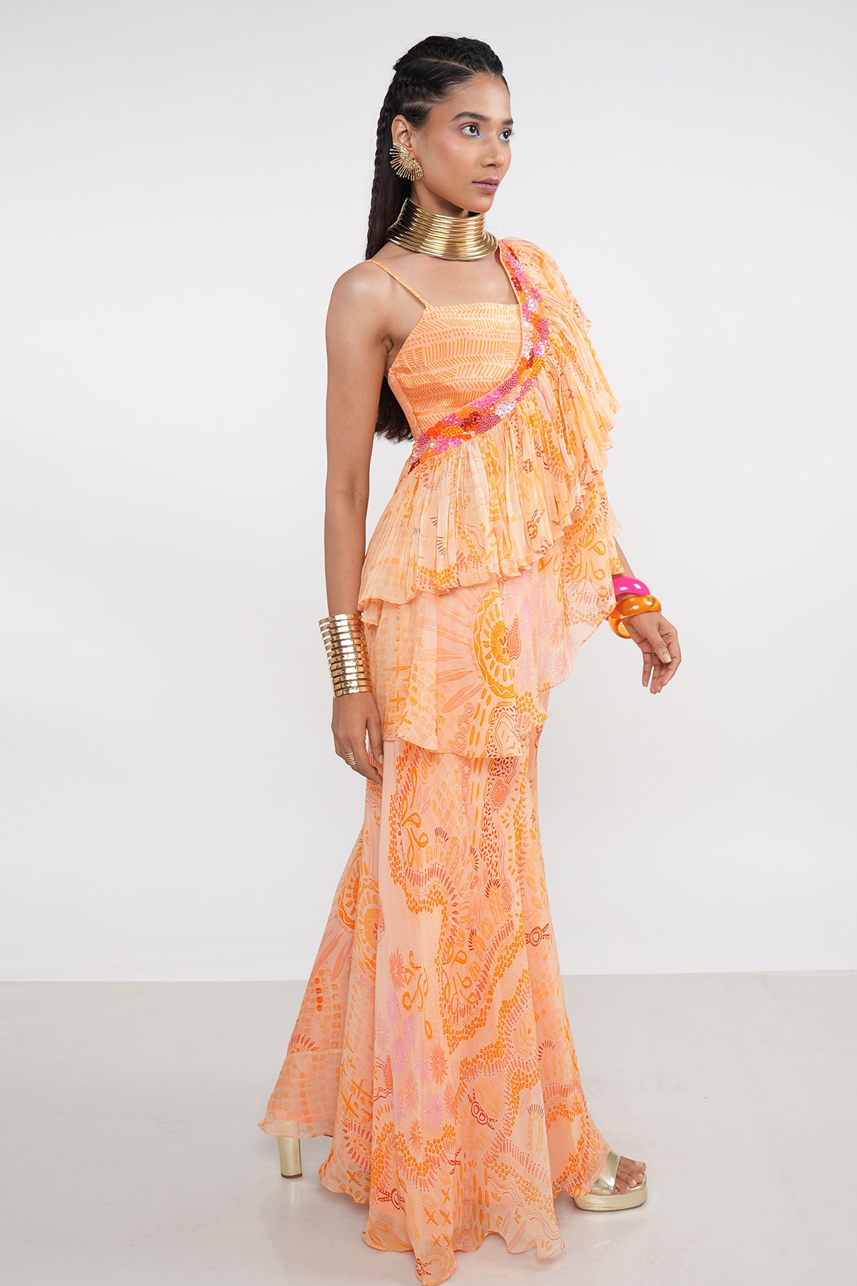 Orange Embellished Sharara Set