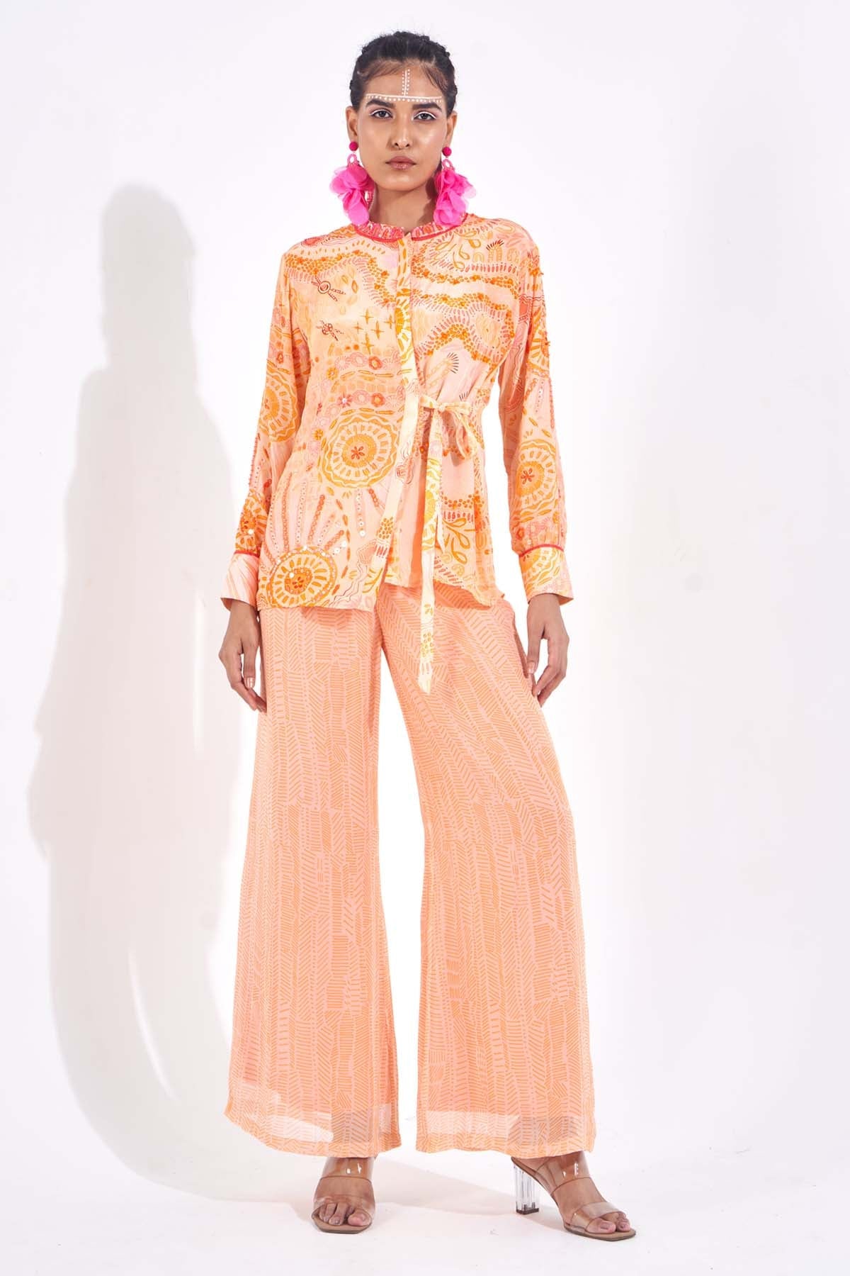 Demira Orange Embellished Tie-Up Shirt for women online at ScrollnShops