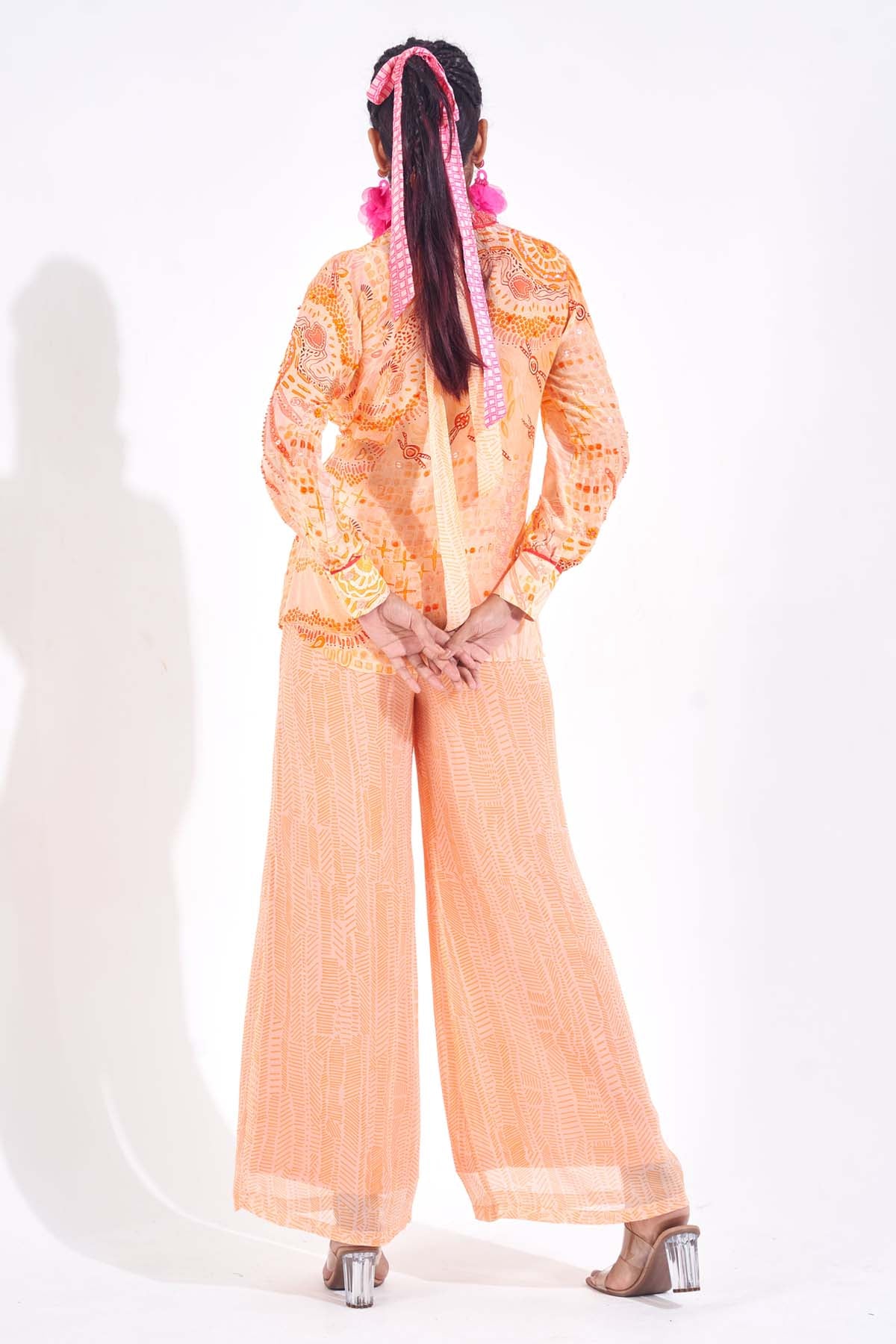 Orange Embellished Tie-Up Shirt