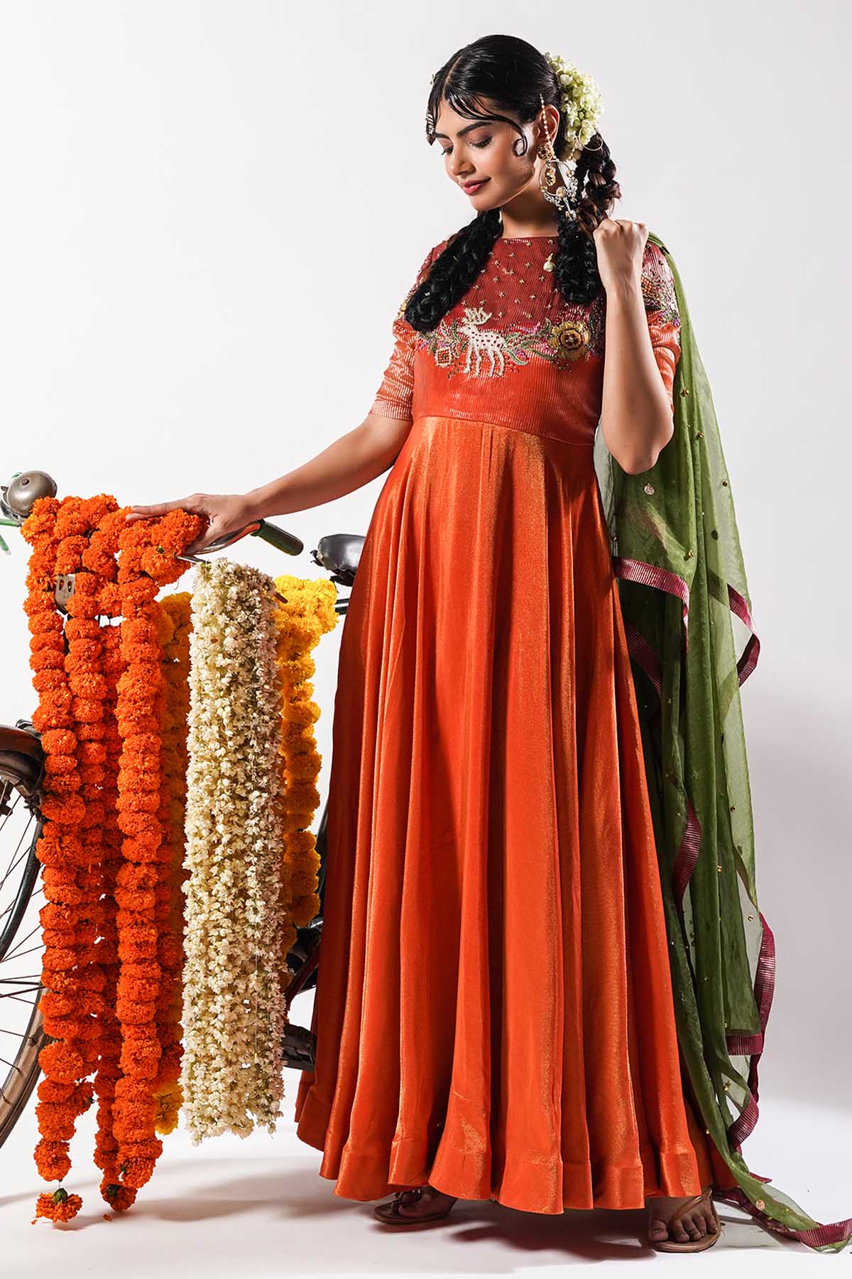 Seharre Orange Embroidered Anarkali Set for women online at ScrollnShops