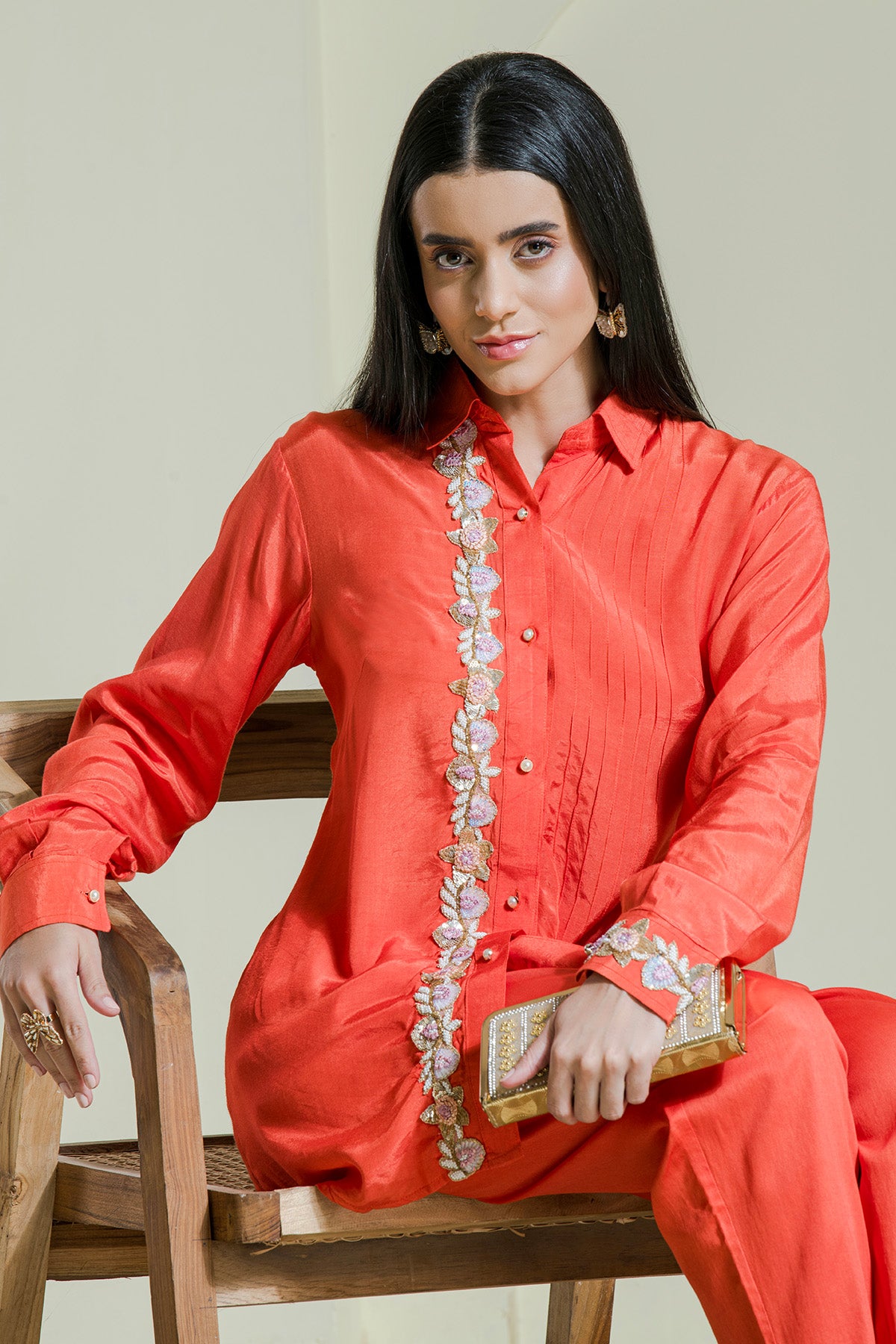 Orange Embroidered Co-ord Set