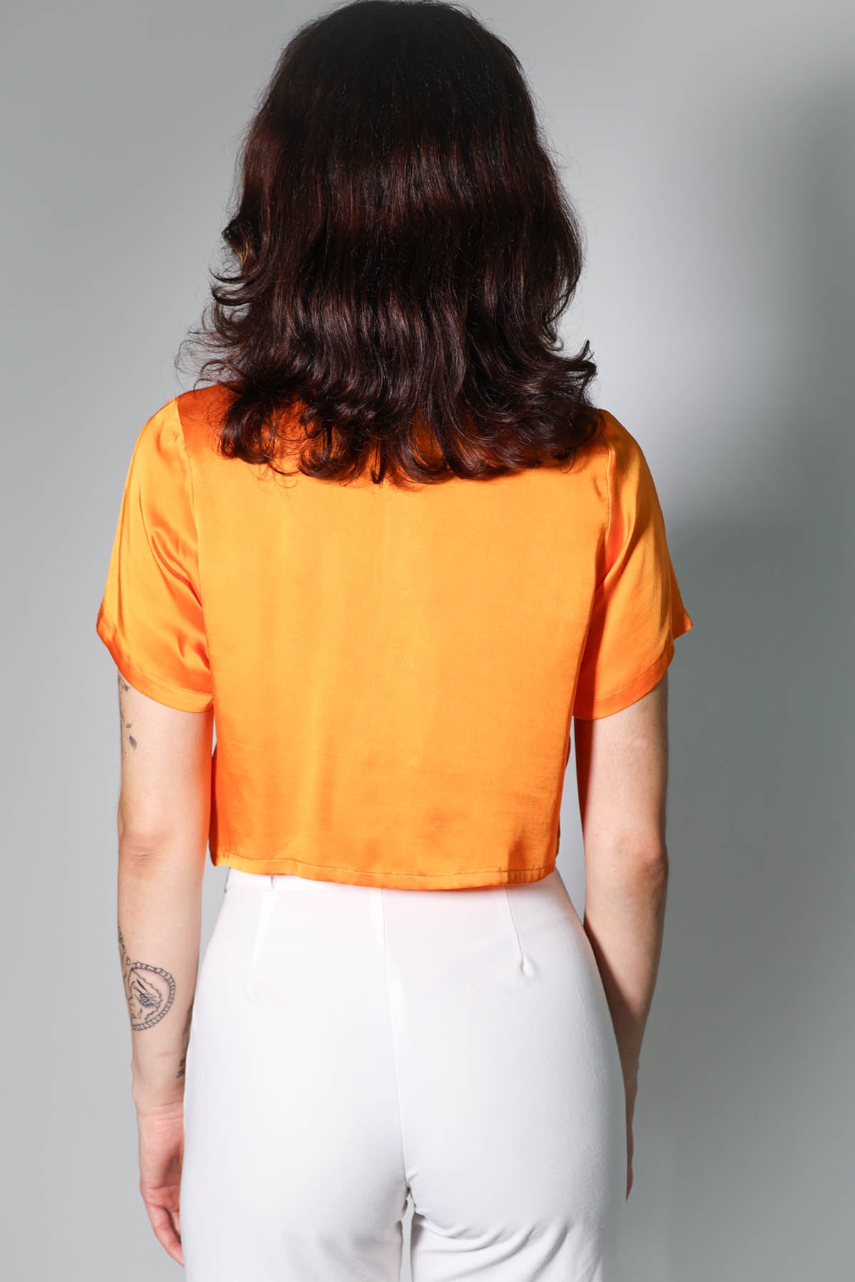 Orange Embroidered Crop Shirt