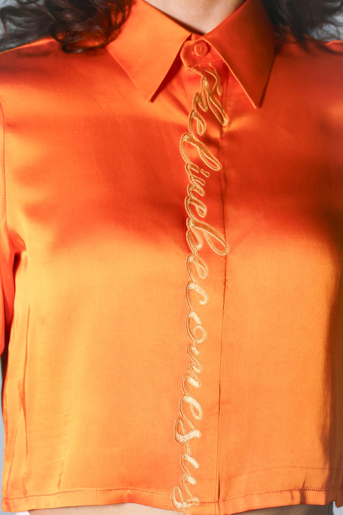 Orange Embroidered Crop Shirt