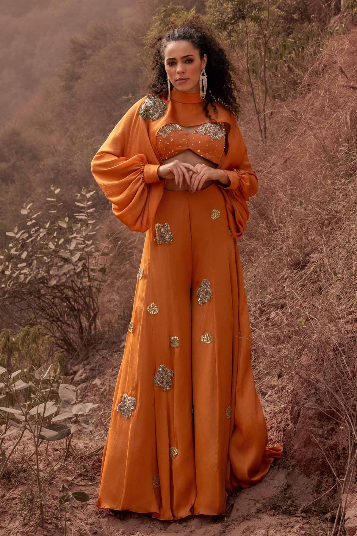 Orange Embroidered Jumpsuit