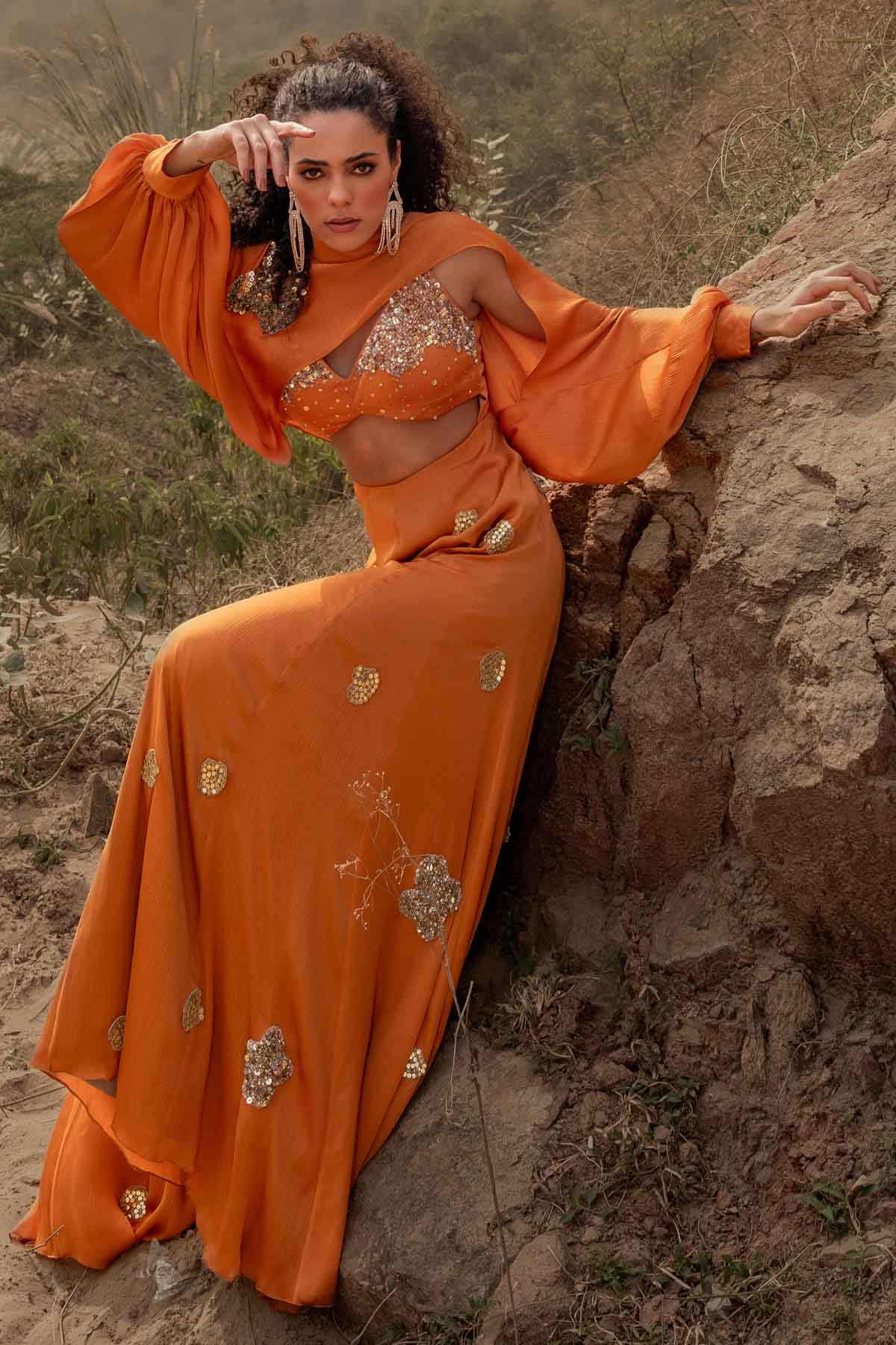 Orange Embroidered Jumpsuit