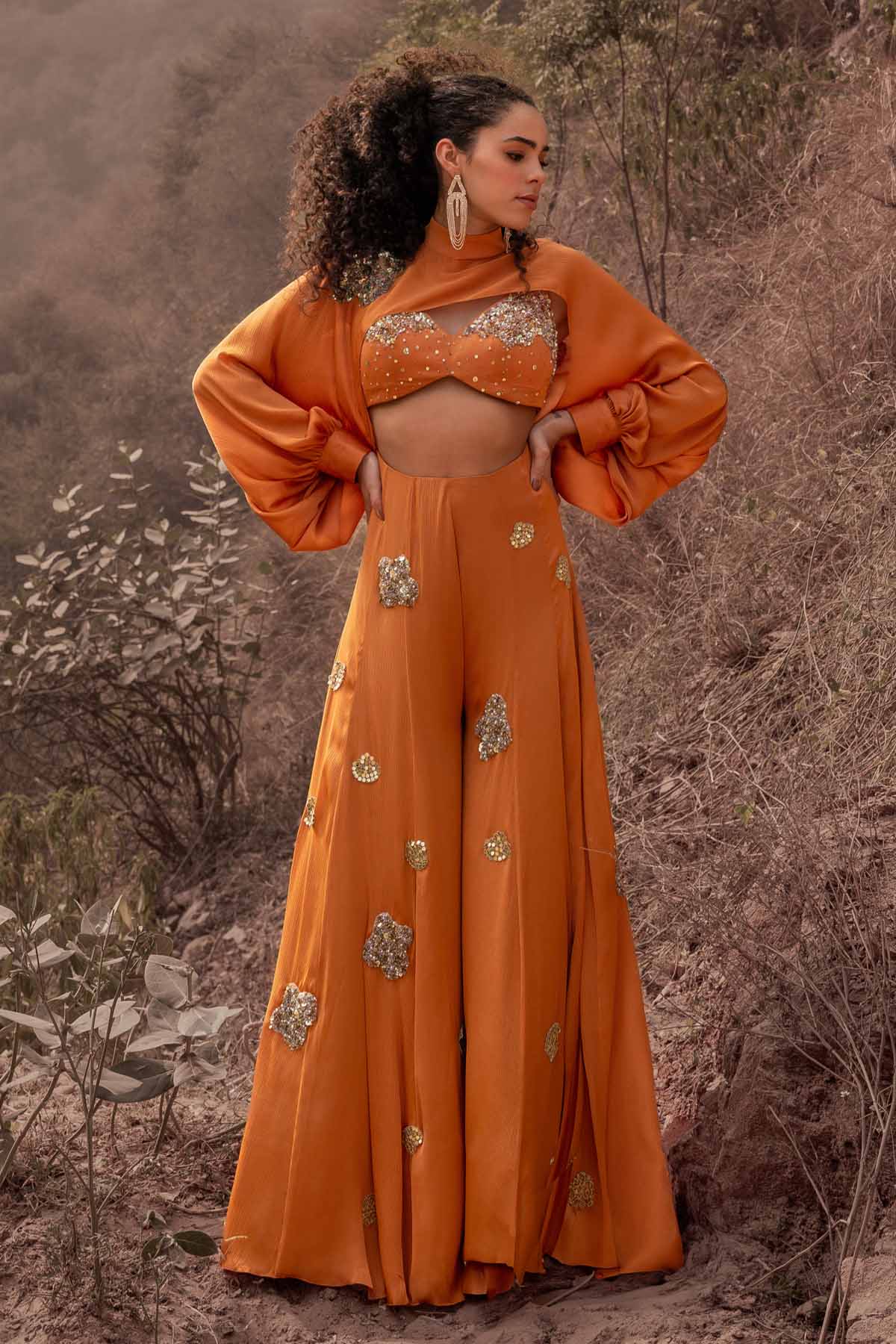 Kaprapan Orange Embroidered Jumpsuit for women online at ScrollnShops