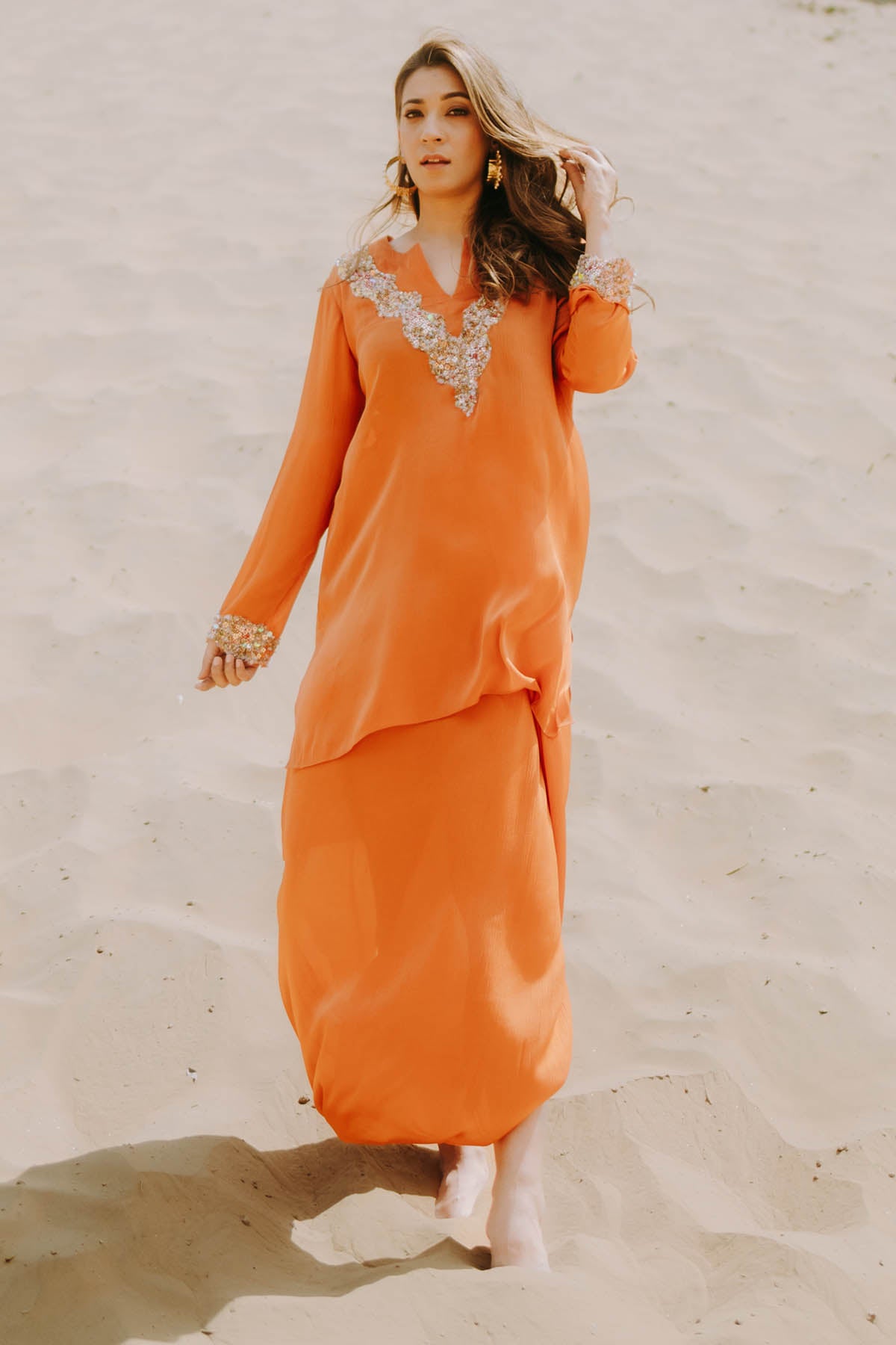 Orange Embroidered Kurta & Dhoti