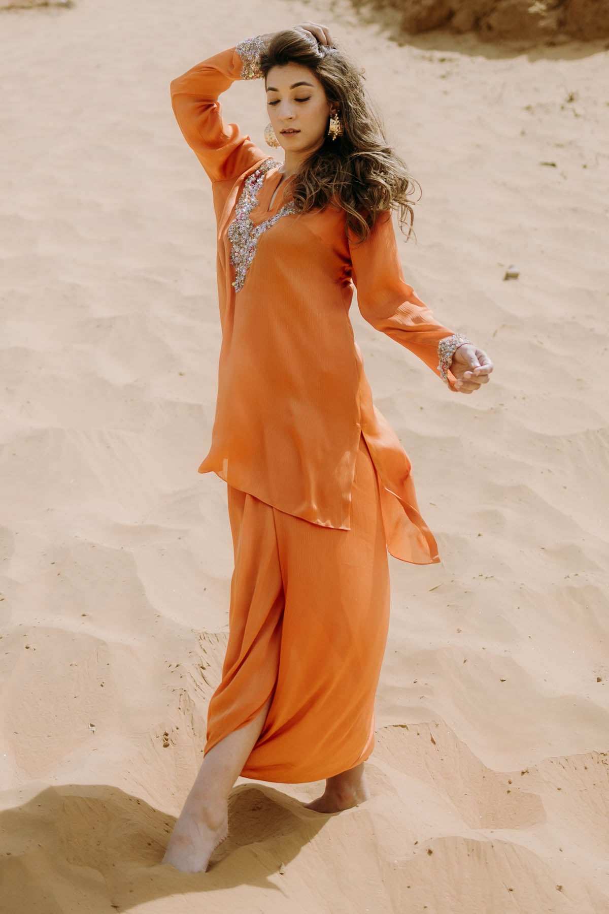 Orange Embroidered Kurta & Dhoti