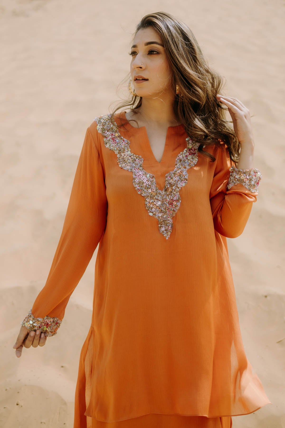 Orange Embroidered Kurta & Dhoti
