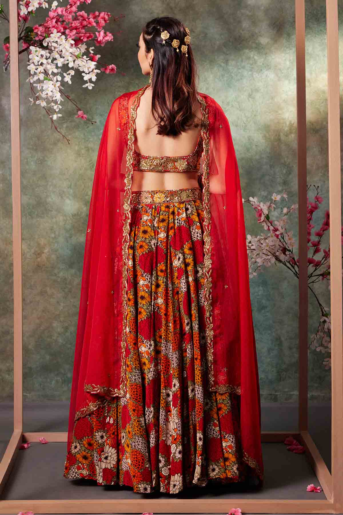 Orange Embroidered Lehenga Set