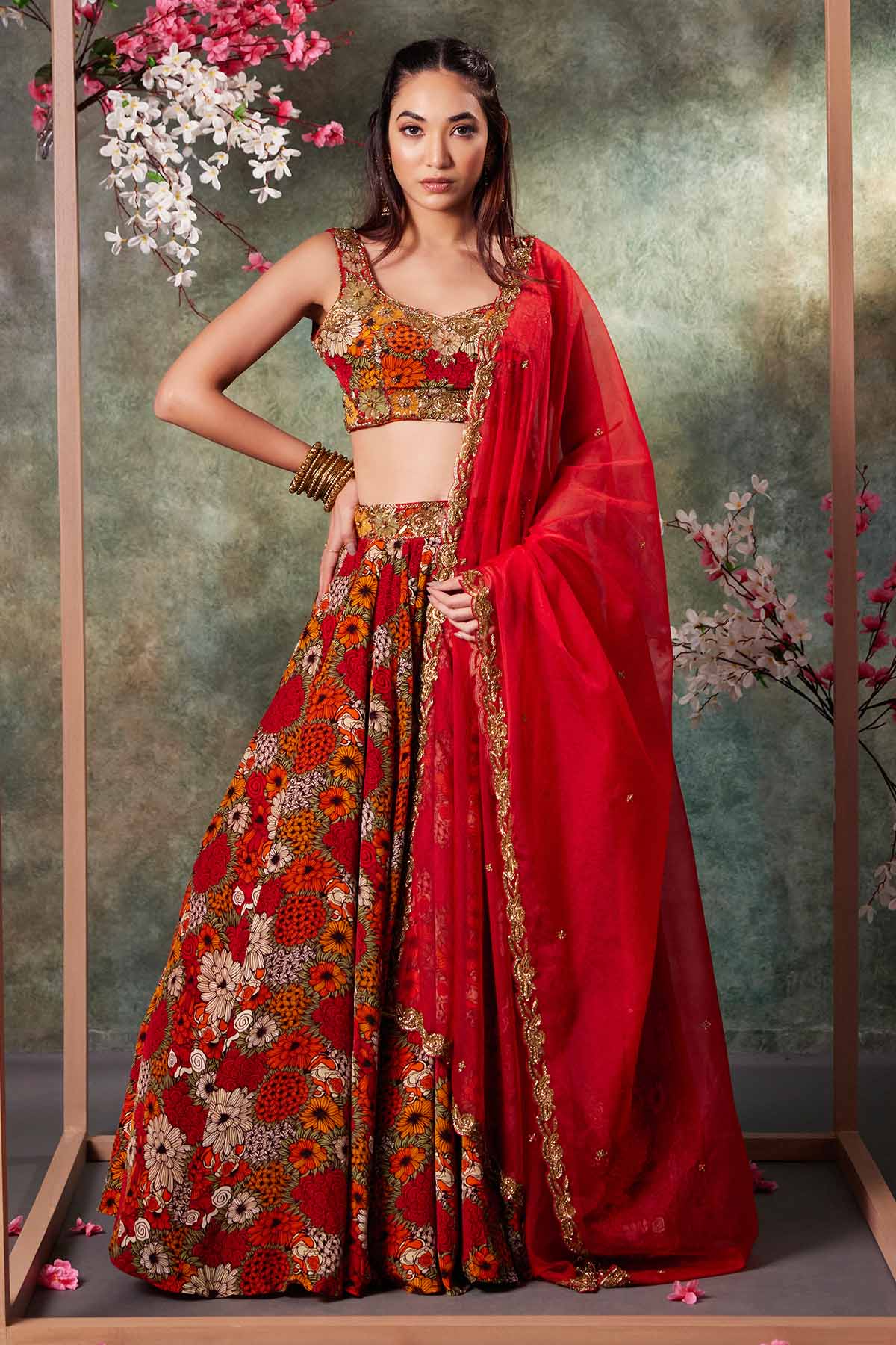 Buy Orange Embroidered Lehenga Set by Mehak Murpana for women online at ScrollnShops