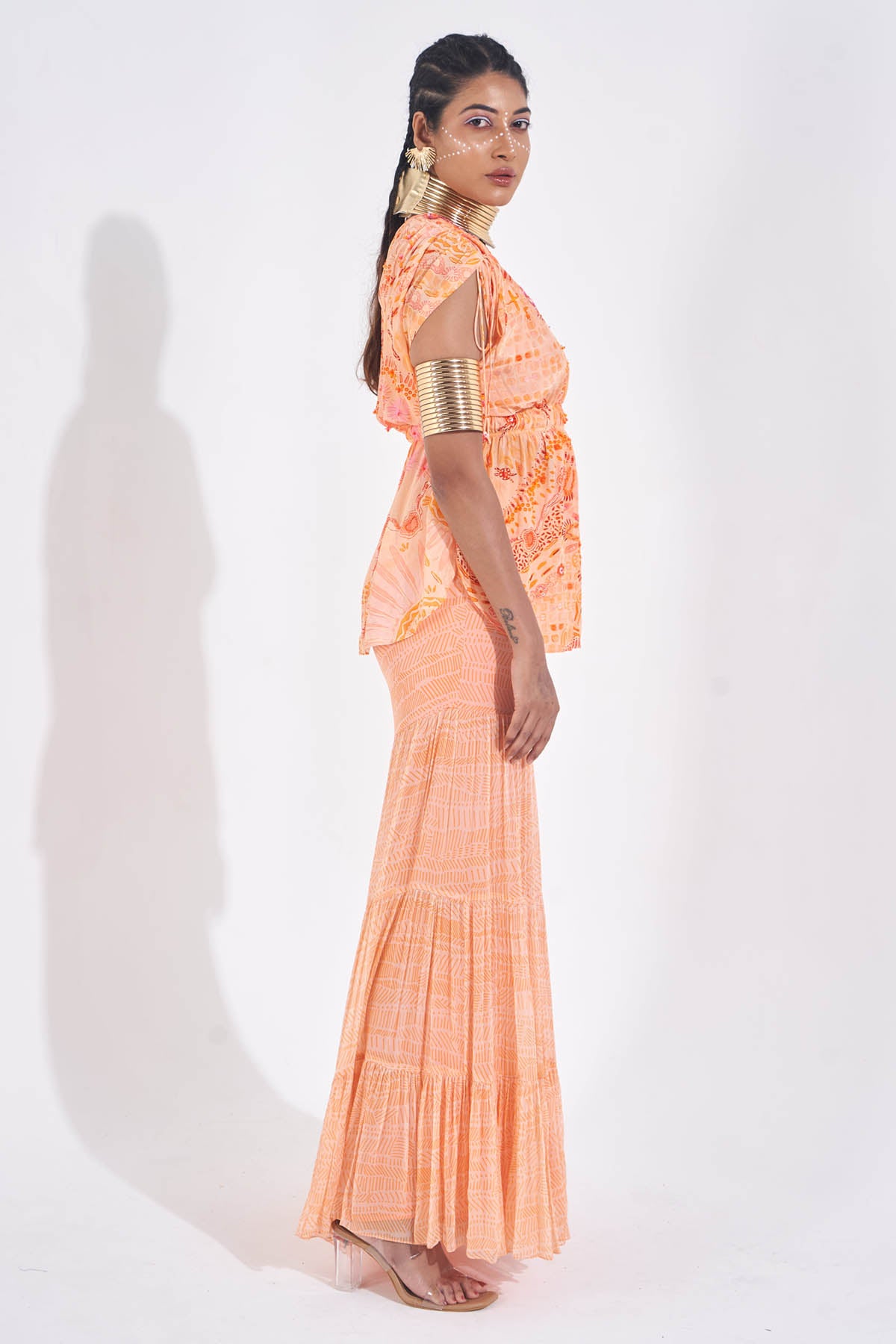 Orange Embroidered Neck Top