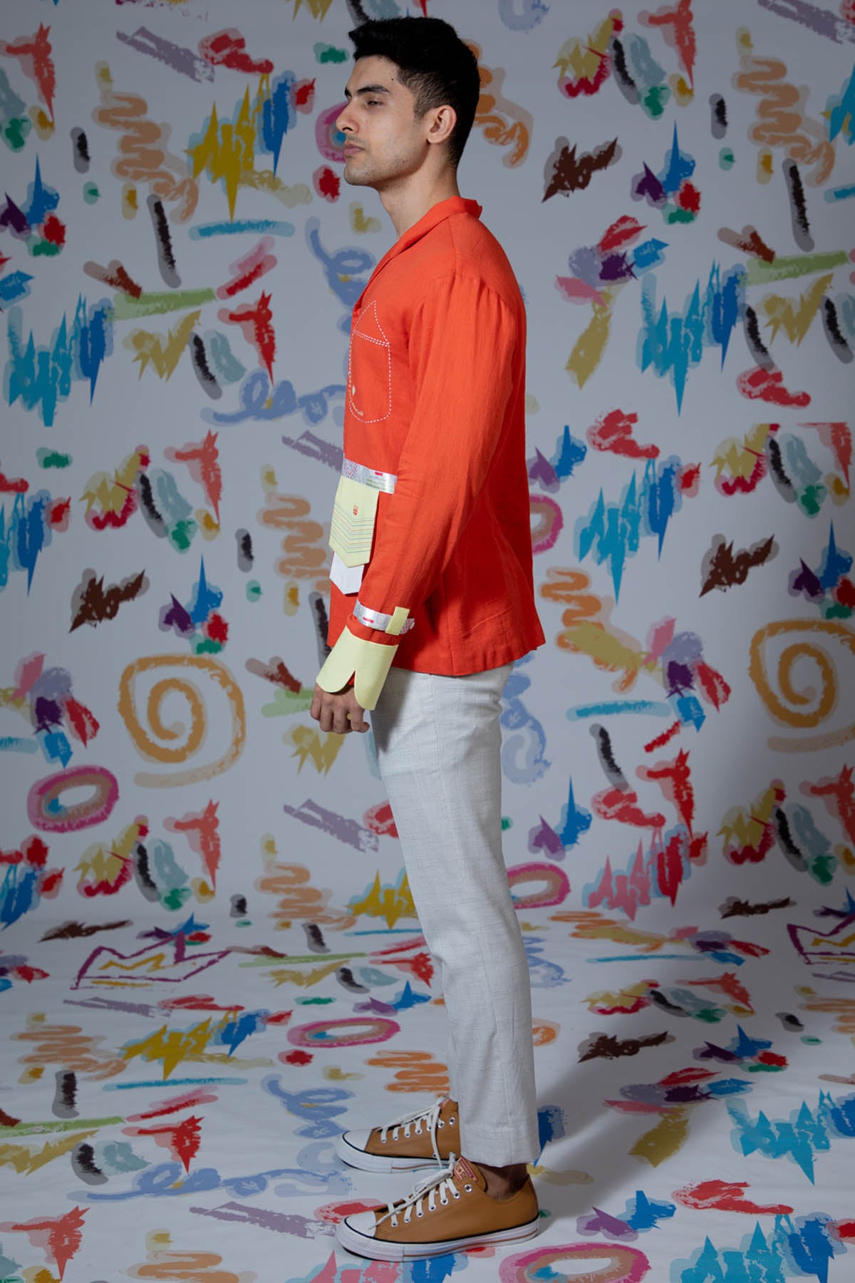 Orange Embroidered Pocket Shirt