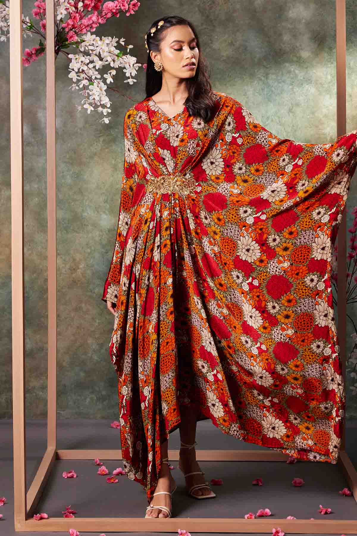 Buy Orange Embroidered Print Kaftan by Mehak Murpana for women online at ScrollnShops