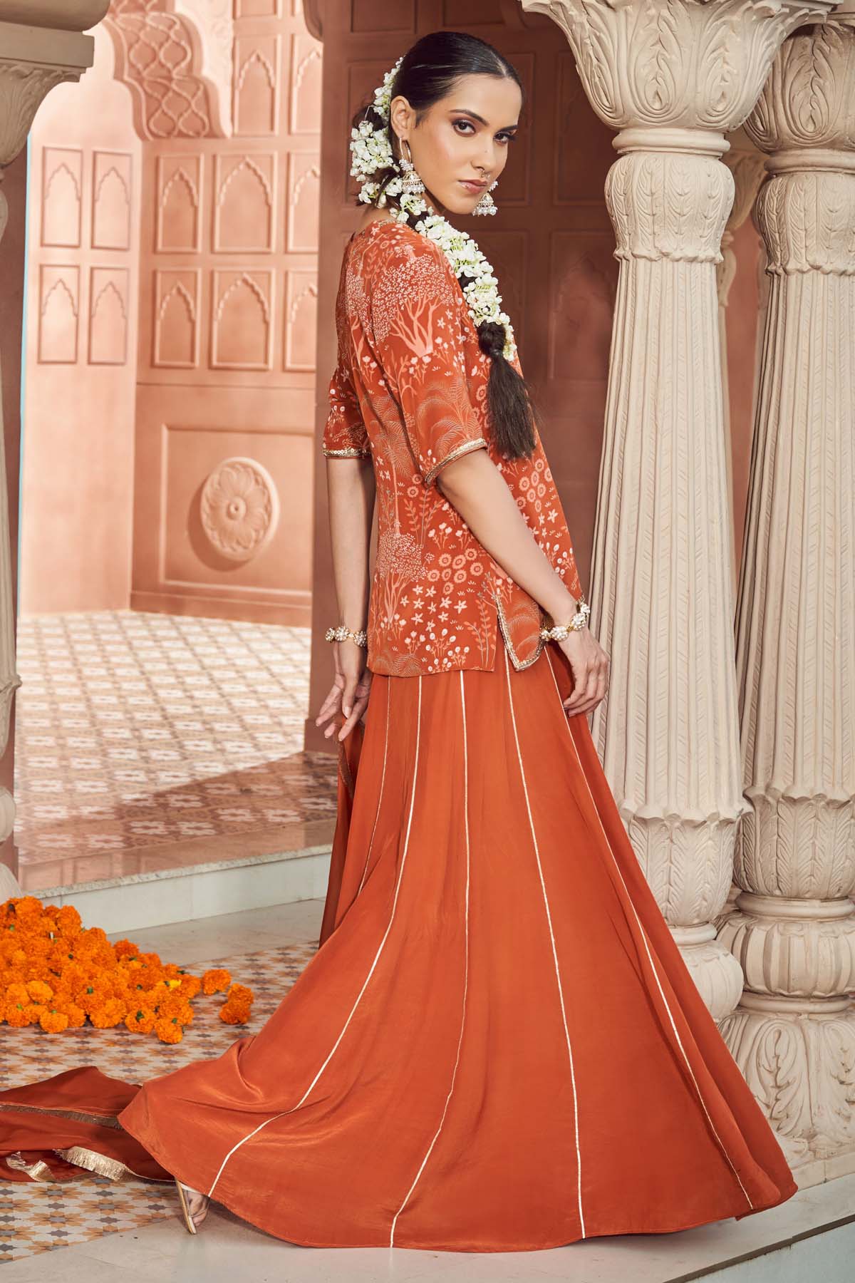 Orange Embroidered Sharara Set