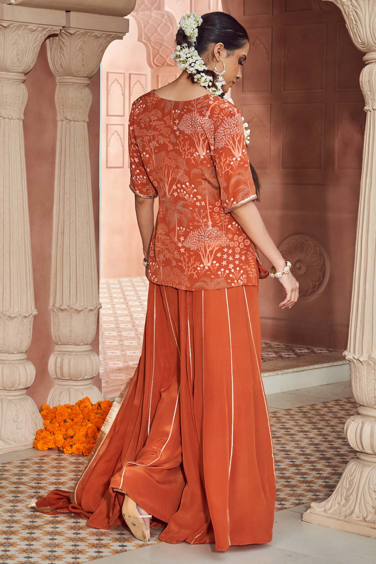 Orange Embroidered Sharara Set