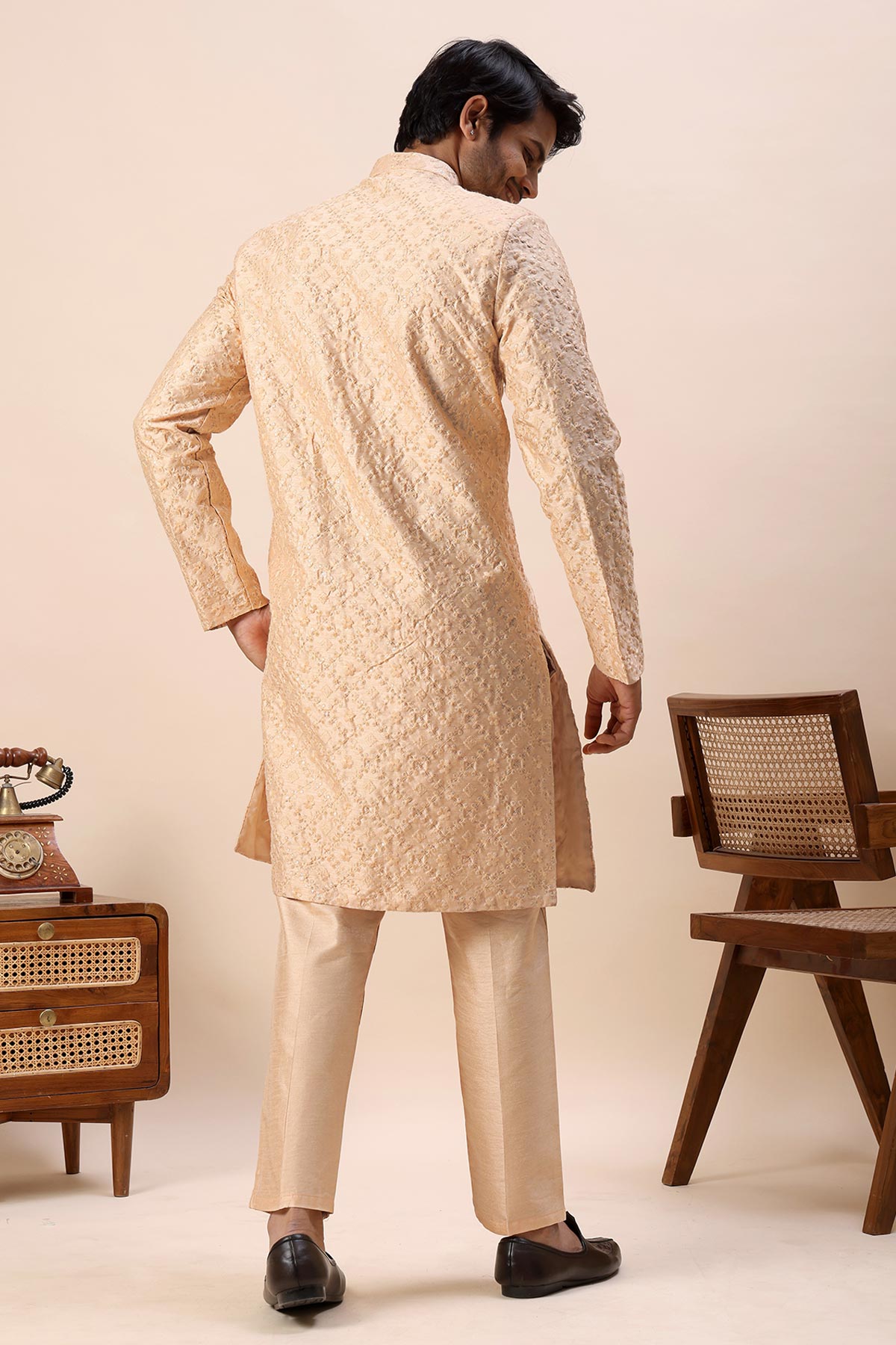 Orange Embroidered Sherwani Set