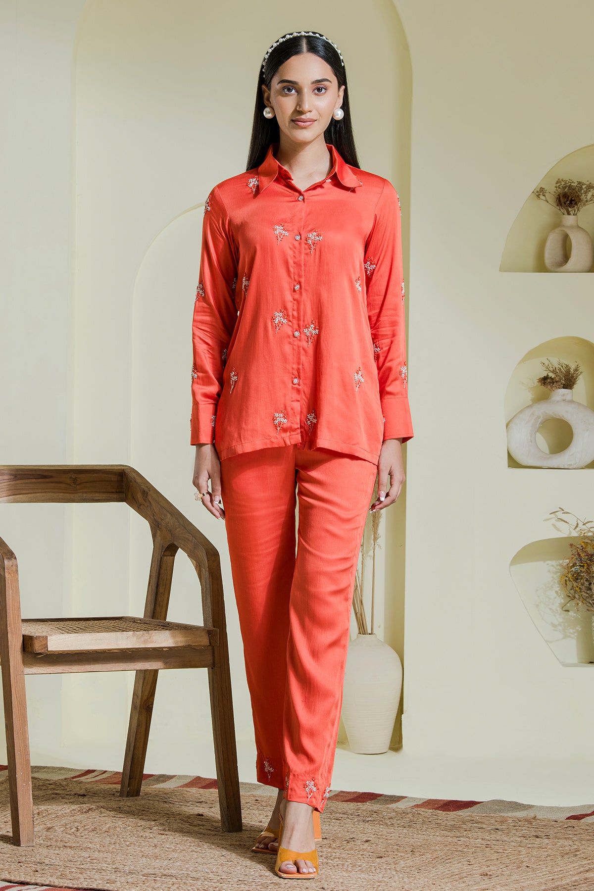 Orange Embroidered Shirt & Pants