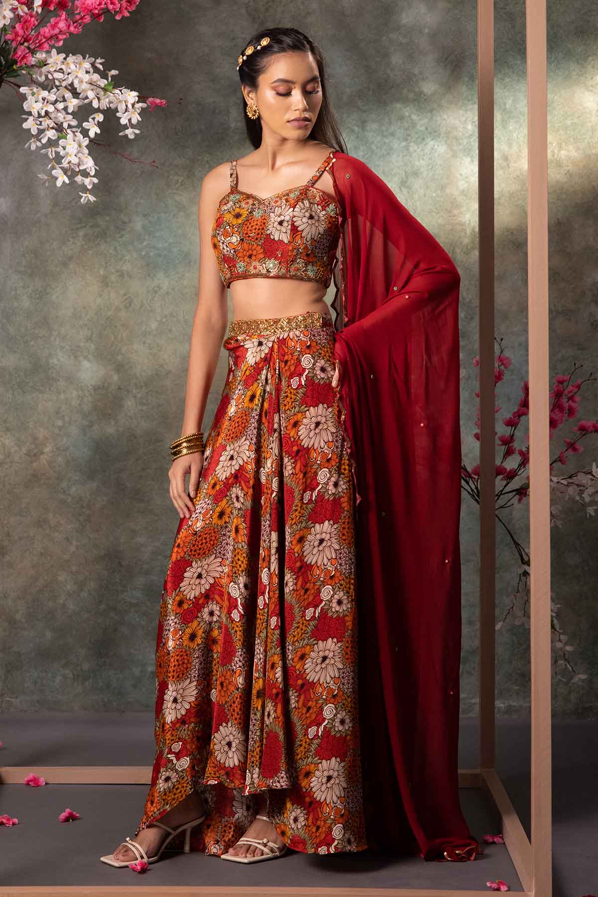 Buy Orange Embroidered Skirt Set by Mehak Murpana for women online at ScrollnShops