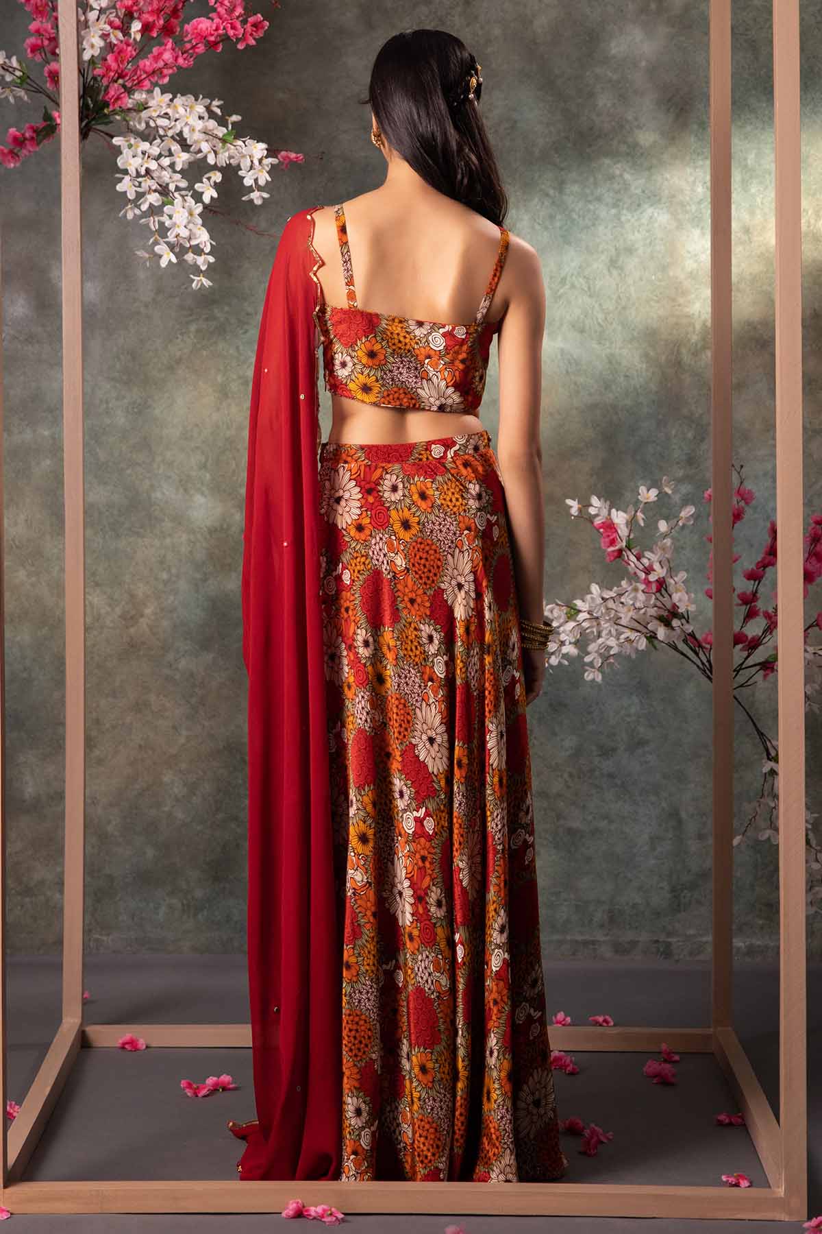 Orange Embroidered Skirt Set