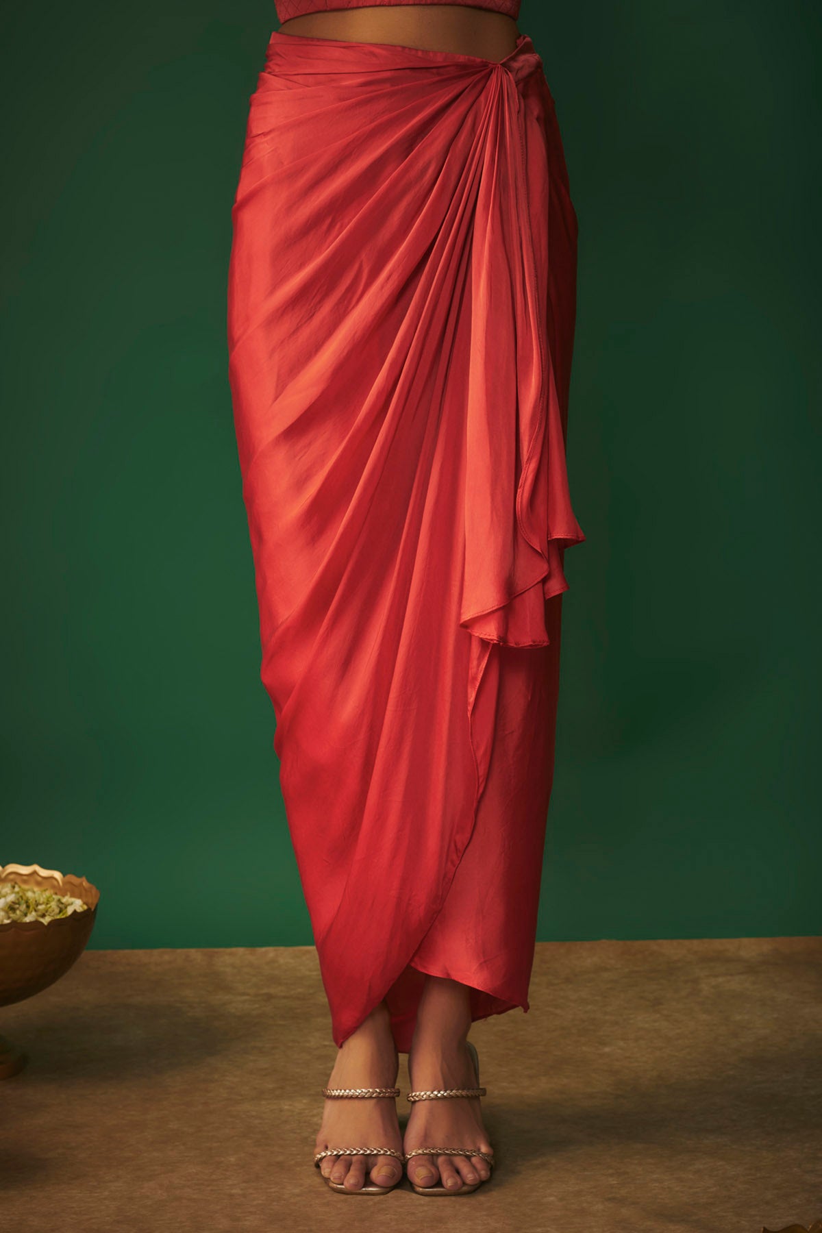 Orange Embroidered Top & Skirt