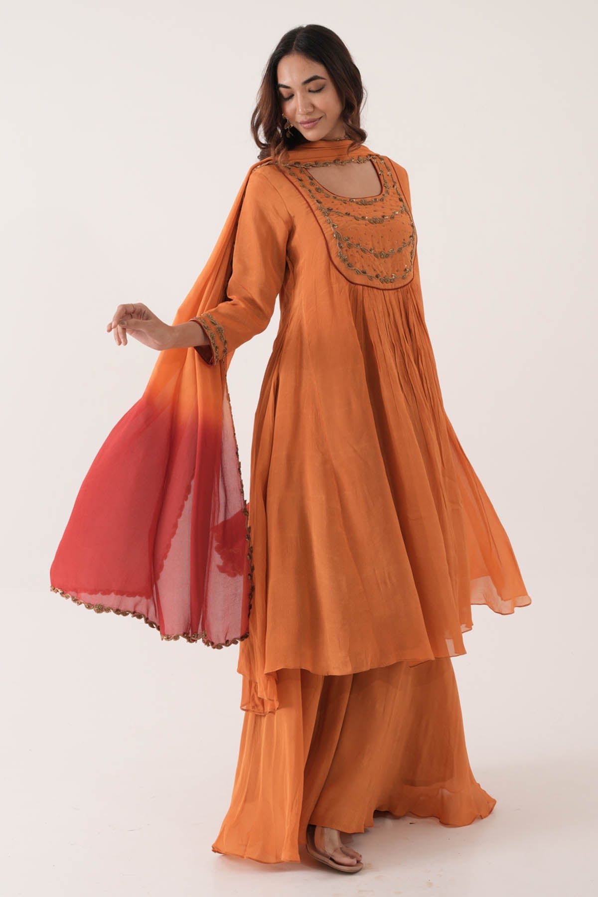 Eesha Gupta Orange Flare Kurta Palazzo Set for men online at ScrollnShops