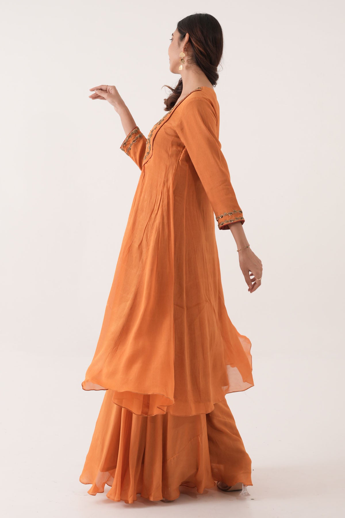 Orange Flare Kurta Palazzo Set