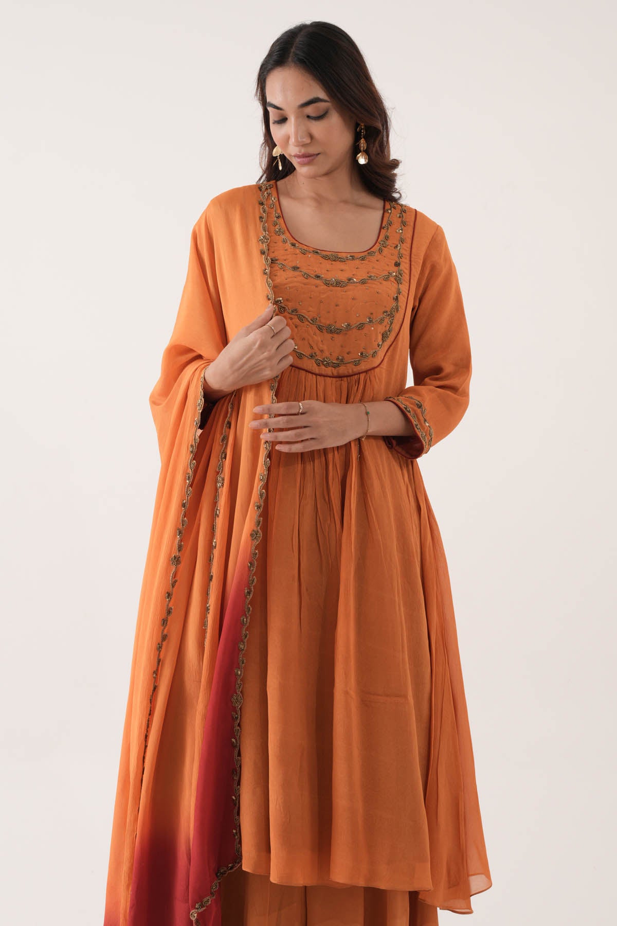 Orange Flare Kurta Palazzo Set