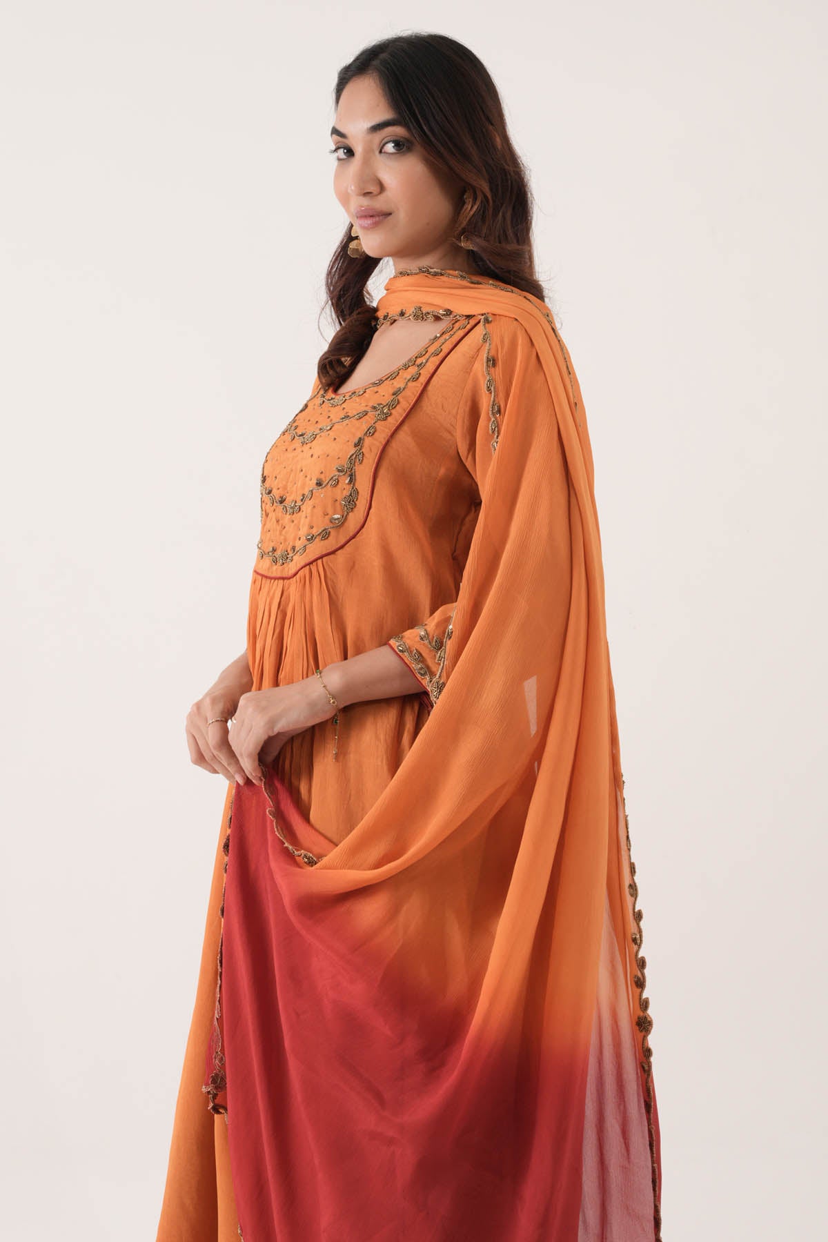 Orange Flare Kurta Palazzo Set