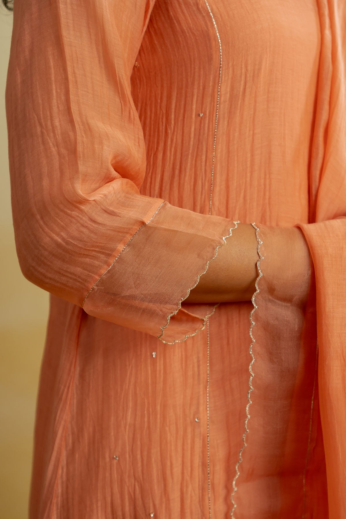 Orange Floral Detail Kurta Set