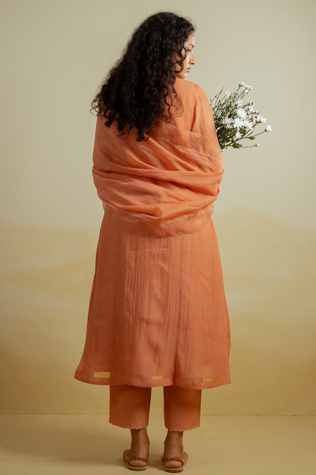 Orange Floral Detail Kurta Set