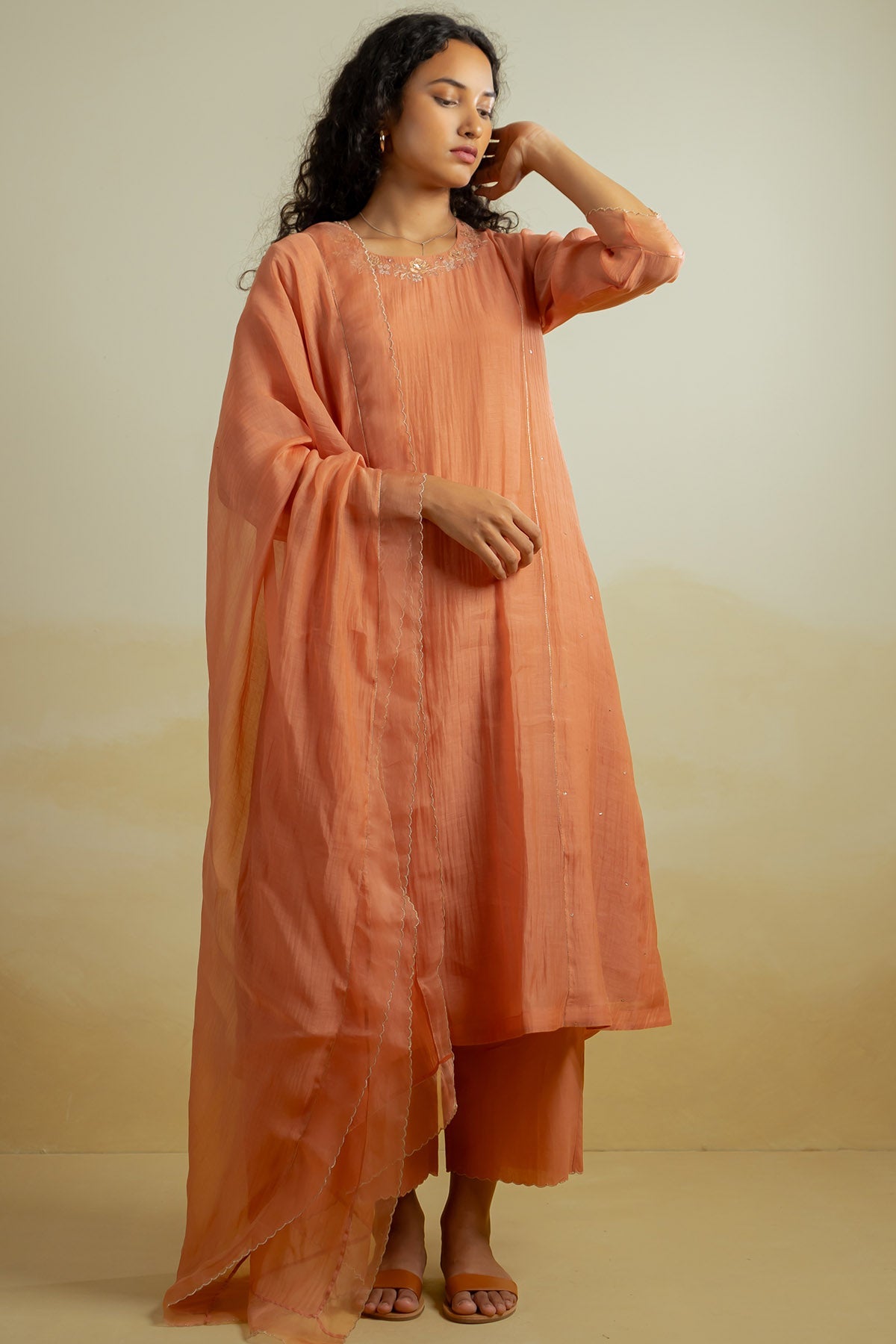 Buy Orange Floral Detail Kurta Set by Silpaa for women online at ScrollnShops