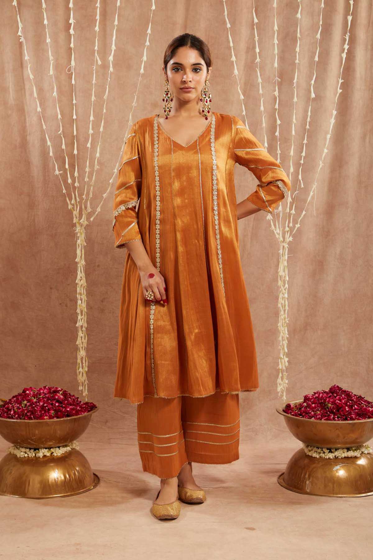 Buy Orange Floral Gota Anarkali Set by Nero for women online at ScrollnShops