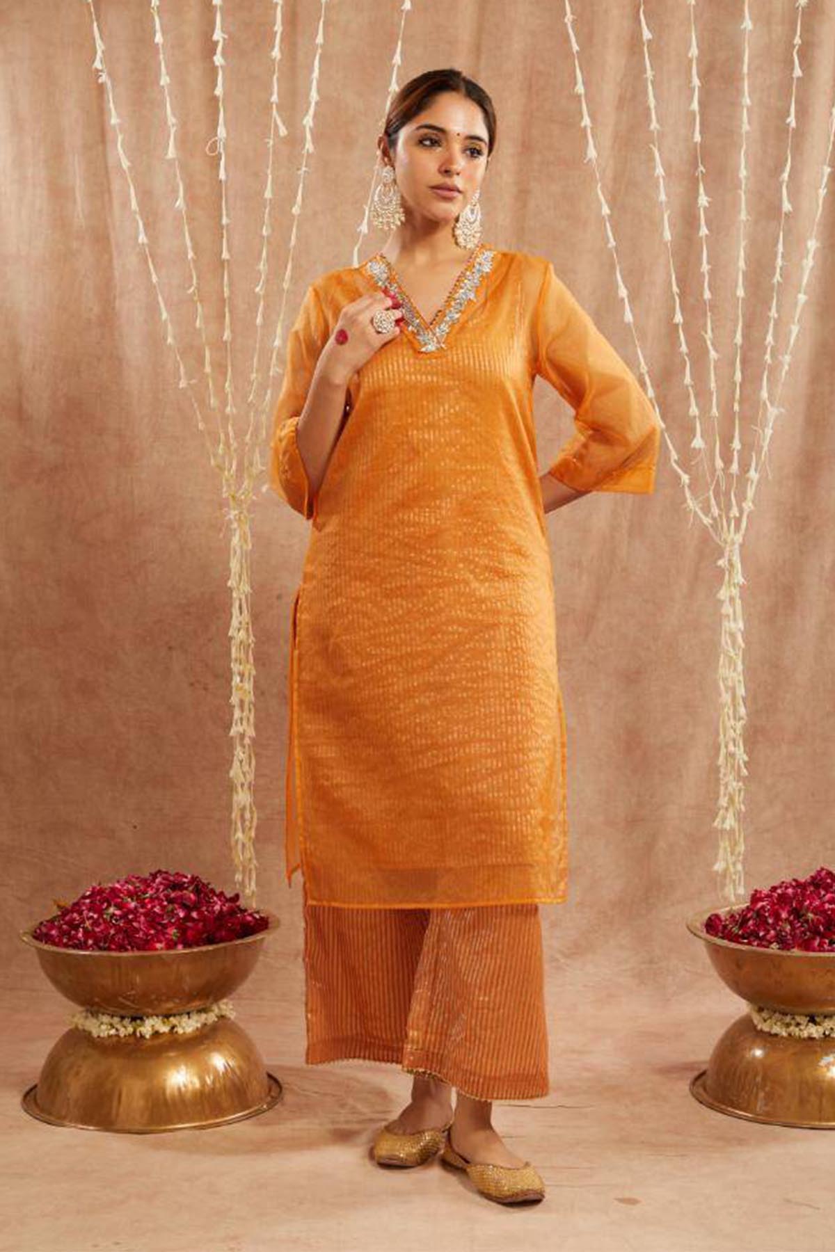 Buy Orange Floral Kurta & Pants by Nero for women online at ScrollnShops