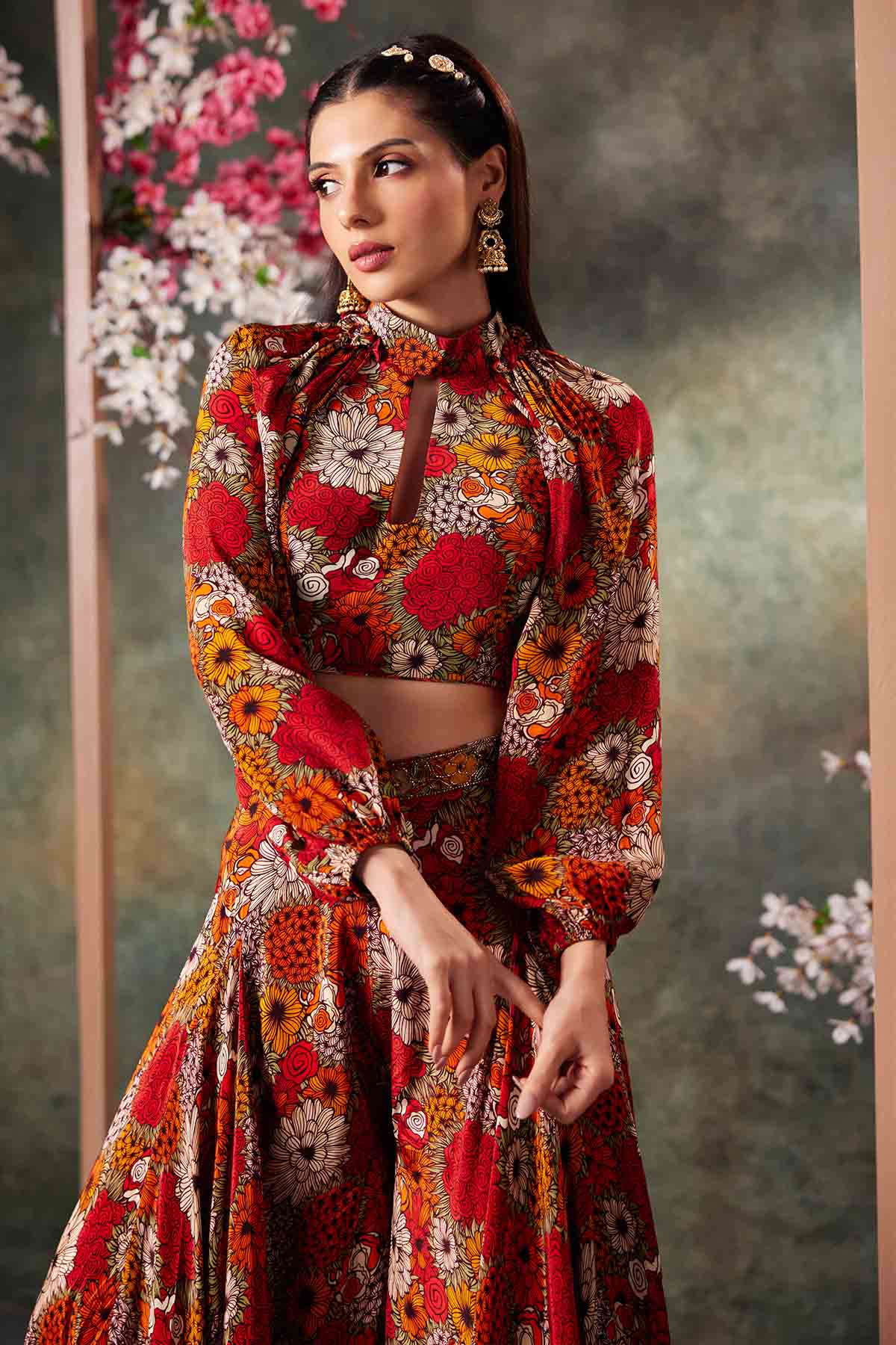 Orange Floral Print Top & Pants