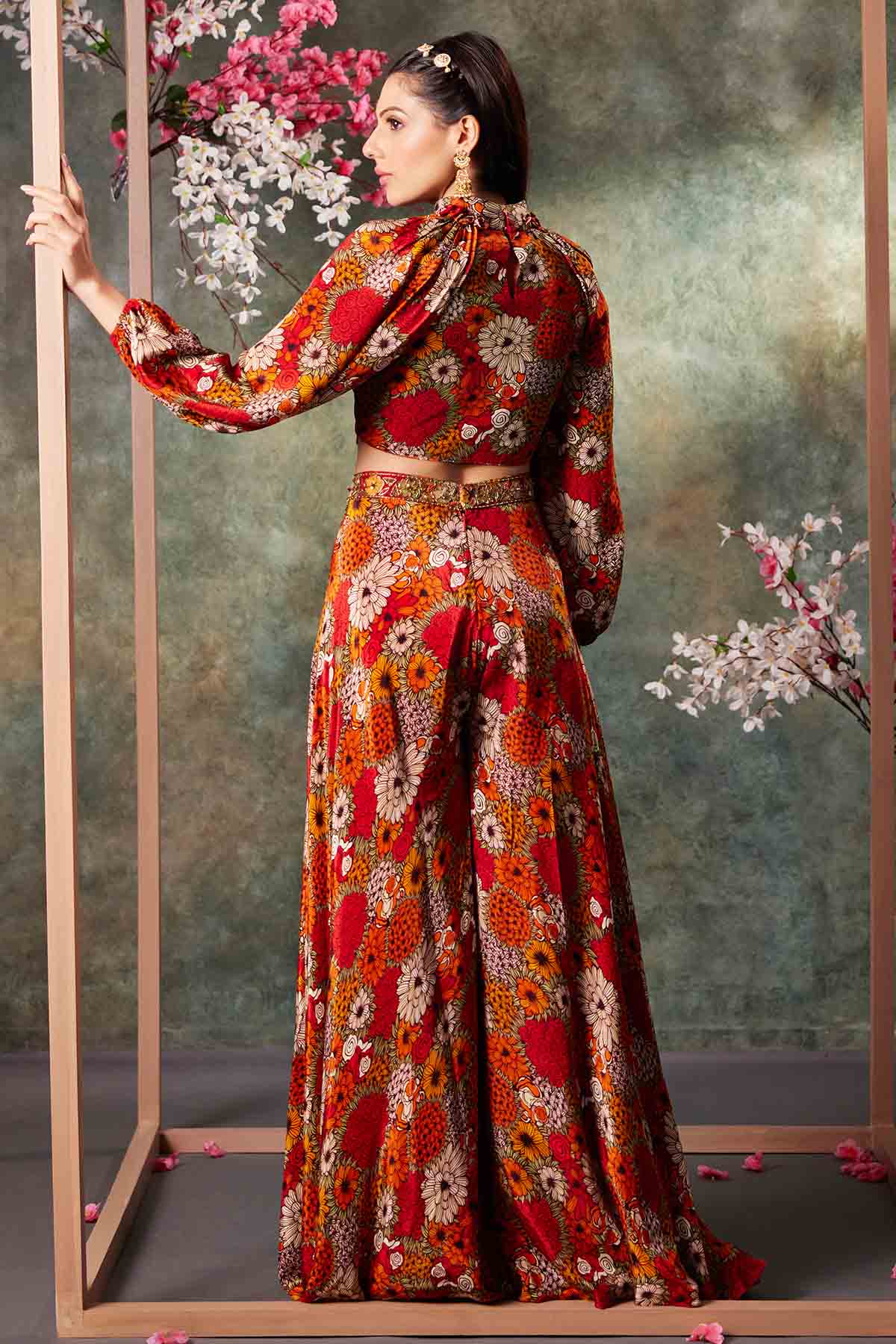 Orange Floral Print Top & Pants