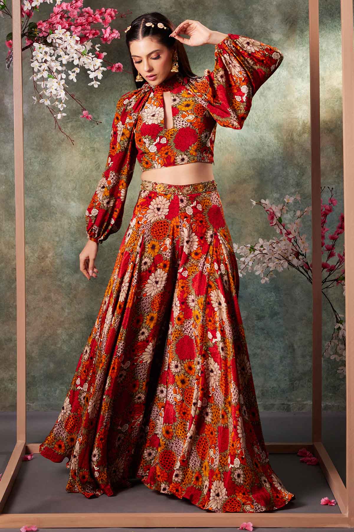 Buy Orange Floral Print Top & Pants by Mehak Murpana for women online at ScrollnShops